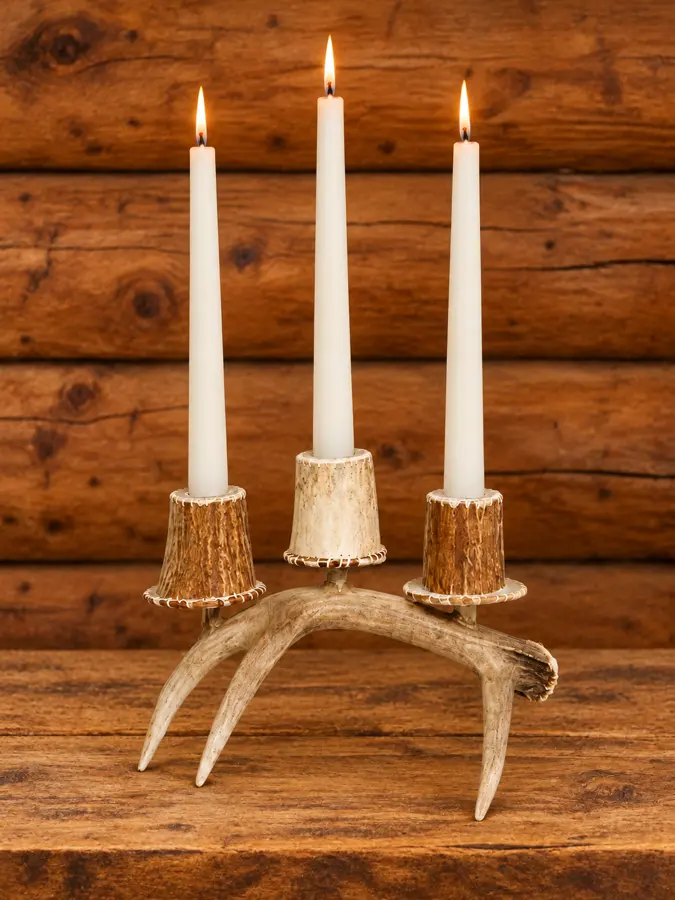 Woodland Taper Trio Holder in a rustic cabin