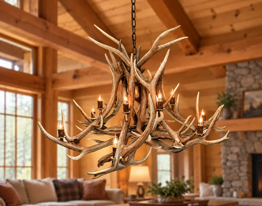 Northlight 72-Inch Elk Chandelier in a rustic cabin