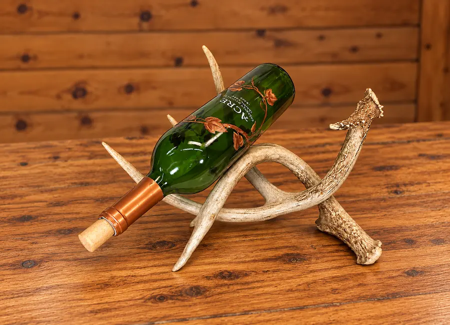Whitetail Single-Bottle Wine Display in a rustic cabin