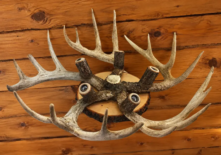 Woodland Five-Light Ceiling Fixture in a rustic cabin