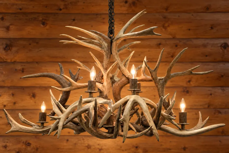 Longwood Antler Chandelier in a rustic cabin