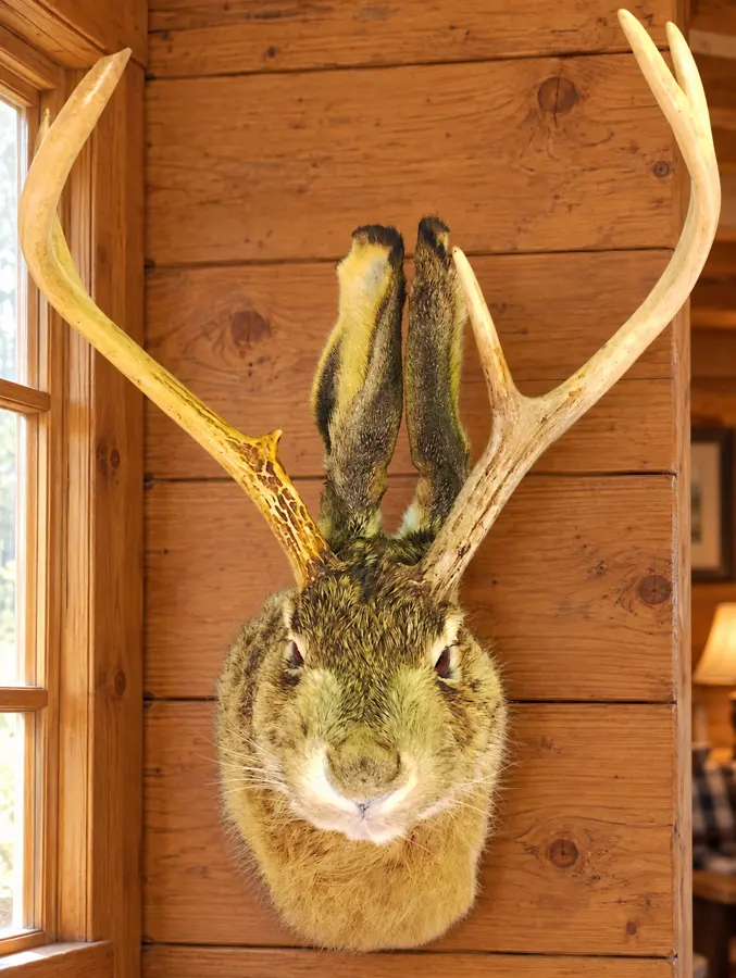 Whitetail Antler Jackalope Wall Mount in a rustic cabin