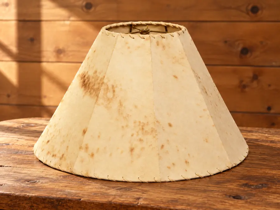 Prairie Sheepskin Leather Shade in a rustic cabin