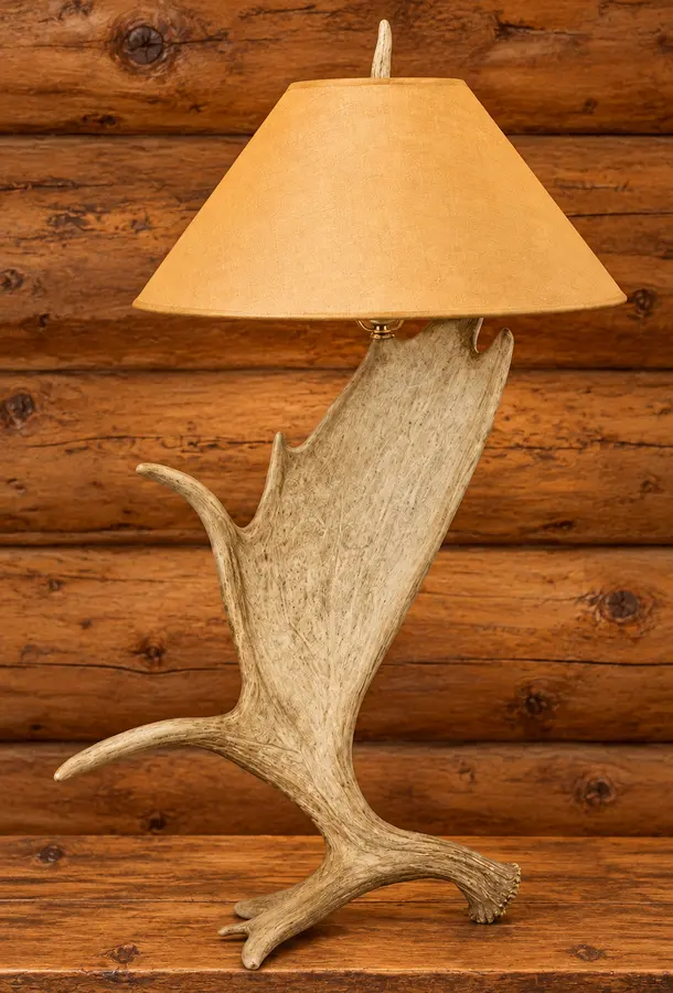 Moose Paddle Table Lamp in a rustic cabin