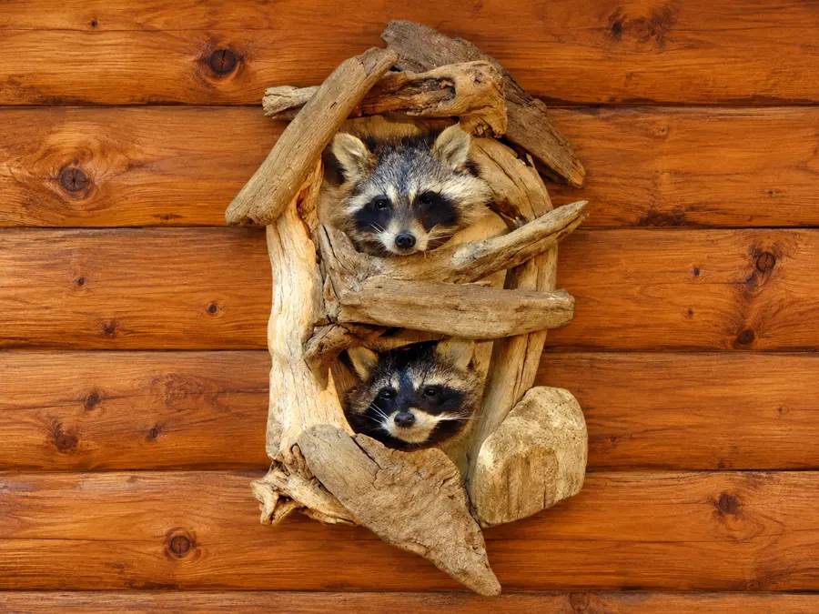 Twin Hollow Raccoon Mount in a rustic cabin