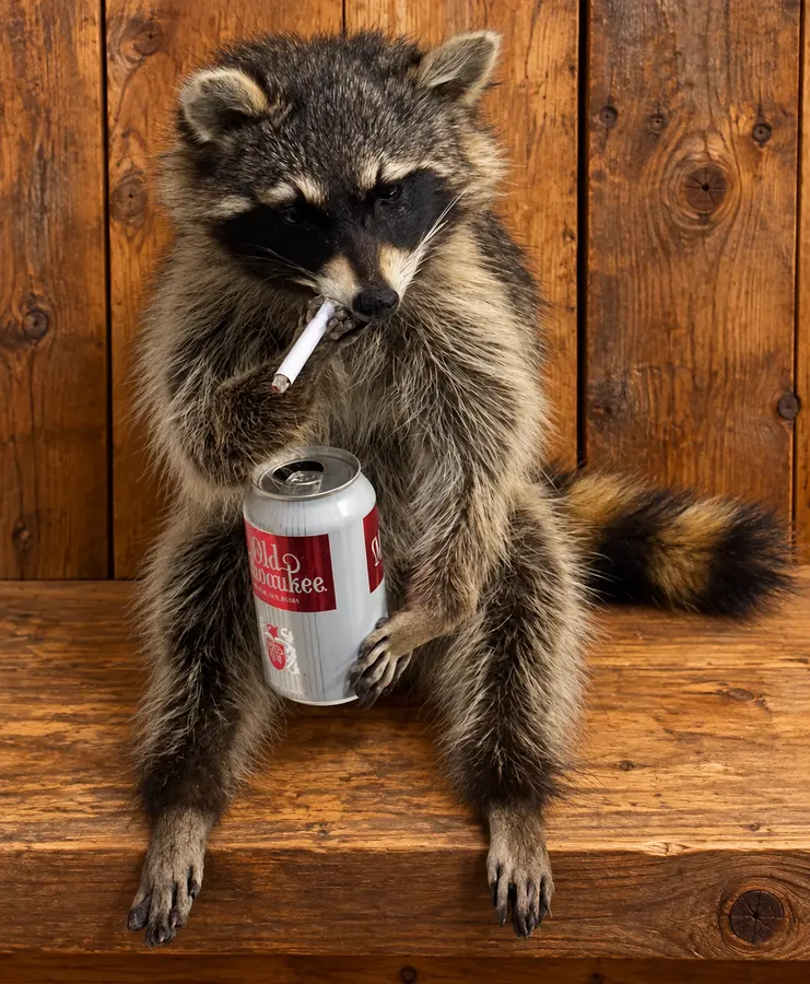 Raccoon Tavern Companion in a rustic cabin