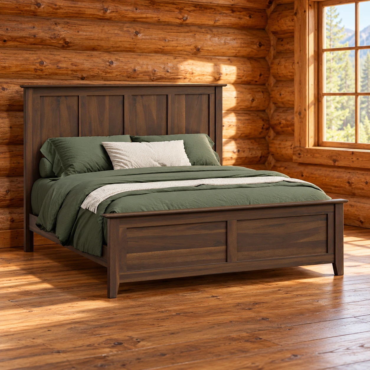 Willowbank Raised-Panel Bed in a cabin bedroom