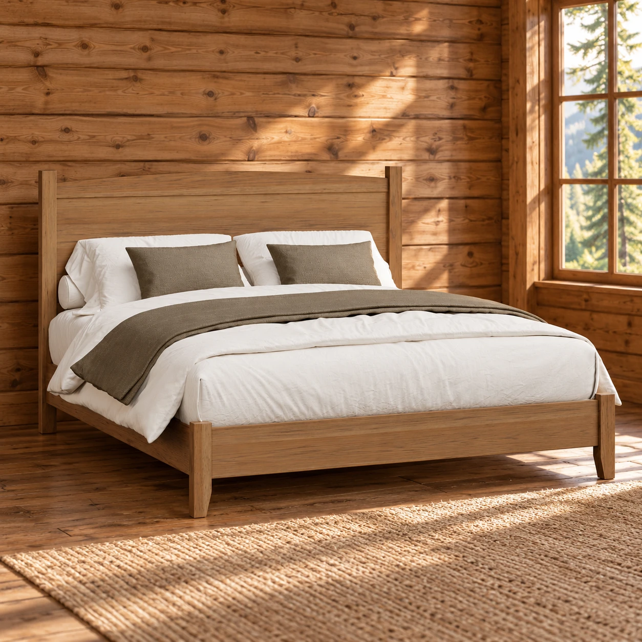 Willowbank Arched-Rail Bed in a cabin bedroom