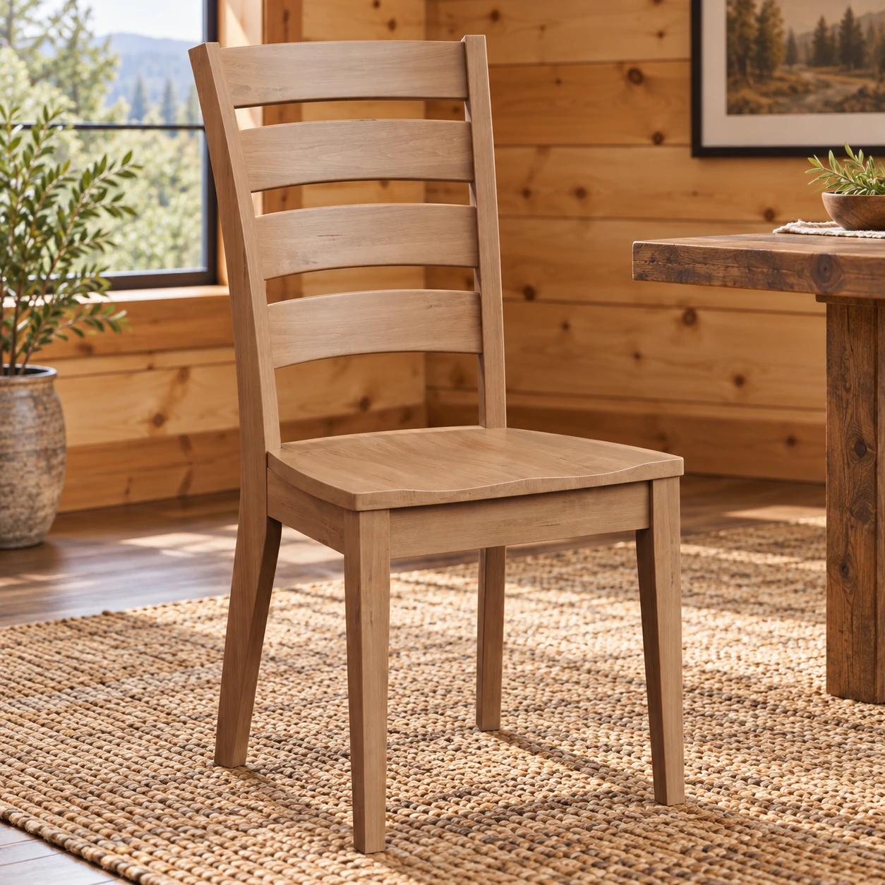 Canyon Brook Ladderback Dining Chair in a cabin dining room