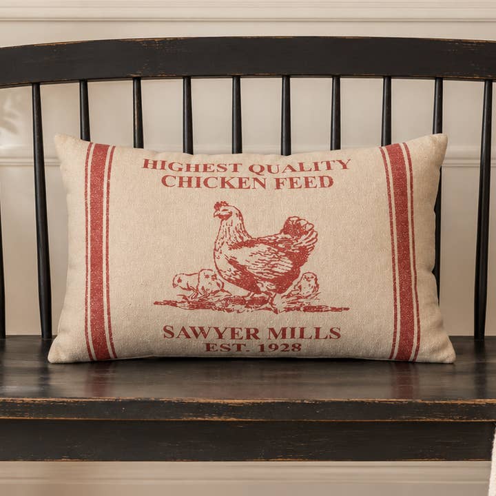 Farmhouse Chicken Throw Pillow 14x22 Sawyer Mill Red