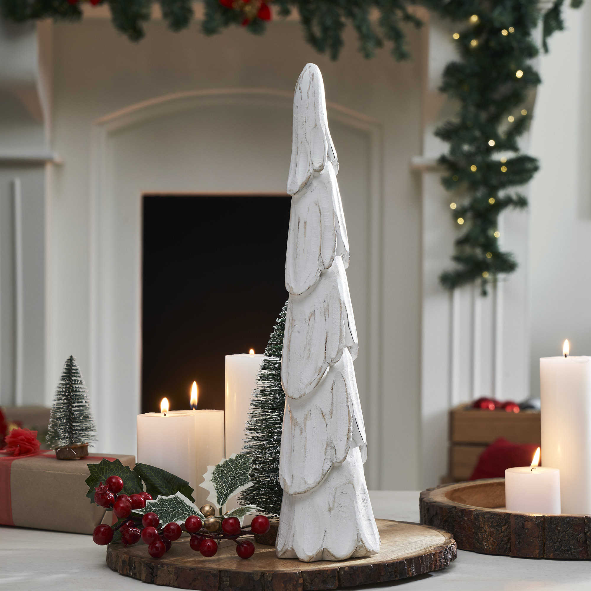 Distressed White Wooden Cone Tree