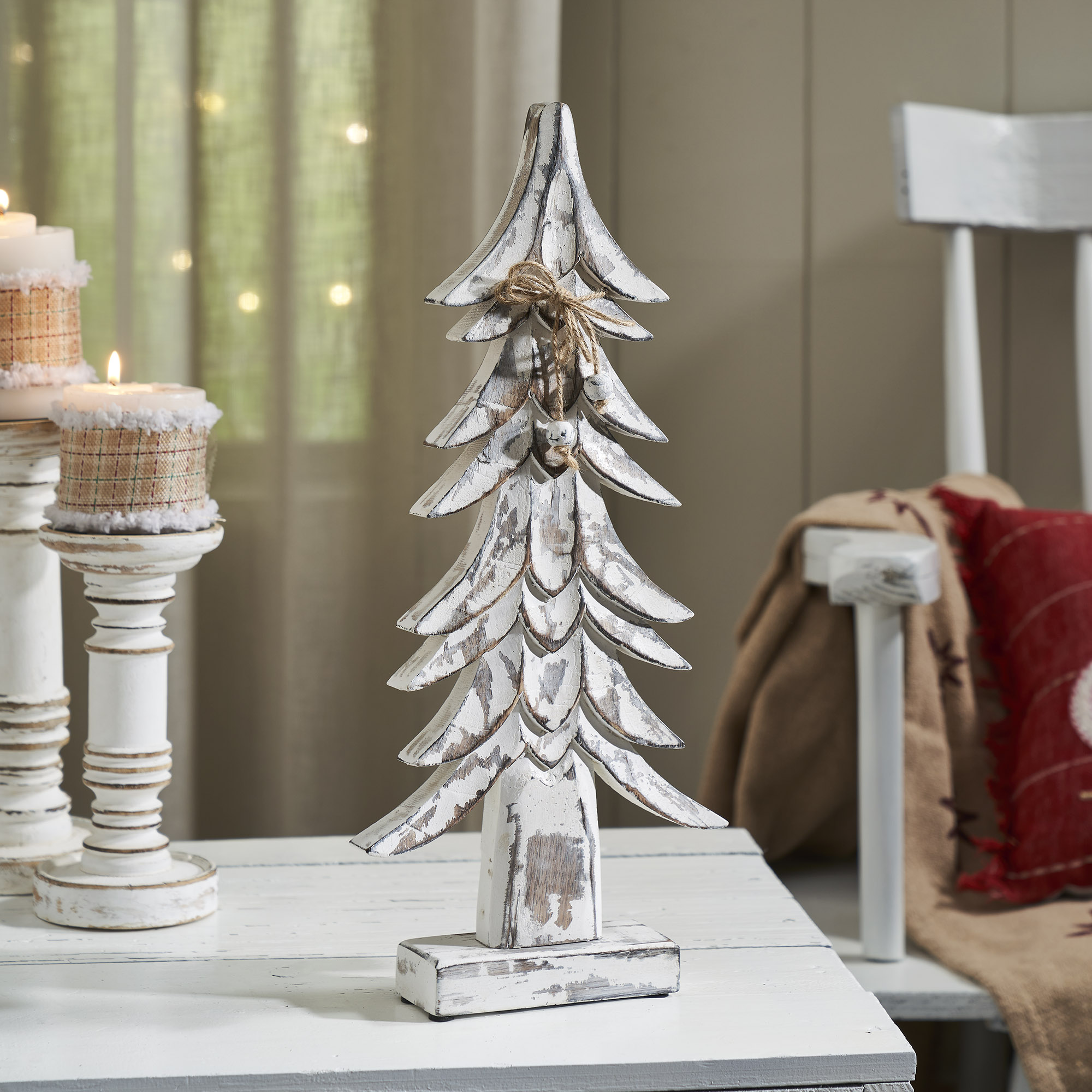 Timber Tidings Distressed White Wooden Tree