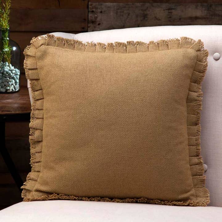 Natural Burlap Throw Pillow w/ Fringe 16x16