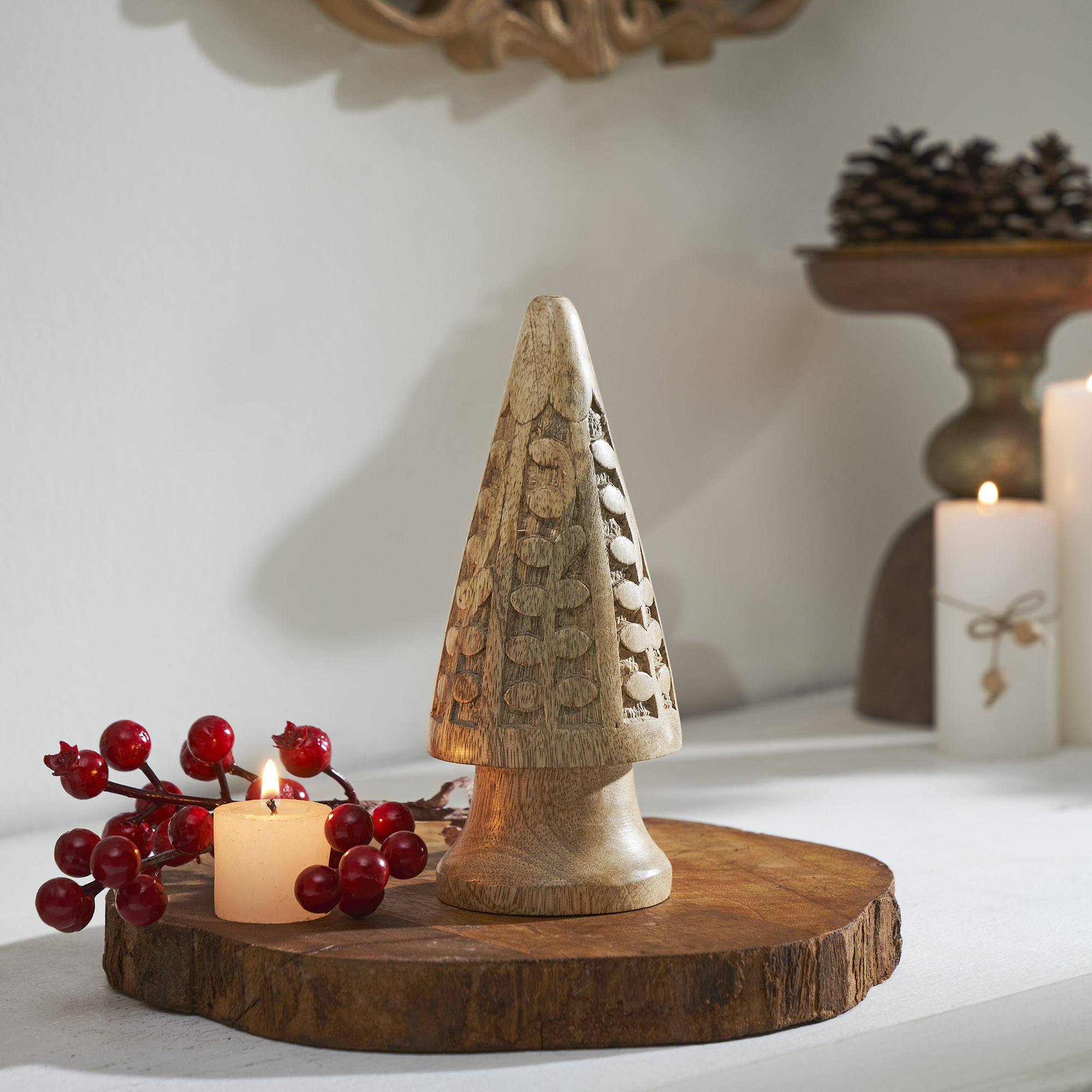 Natural Wooden Carved Cone Tree