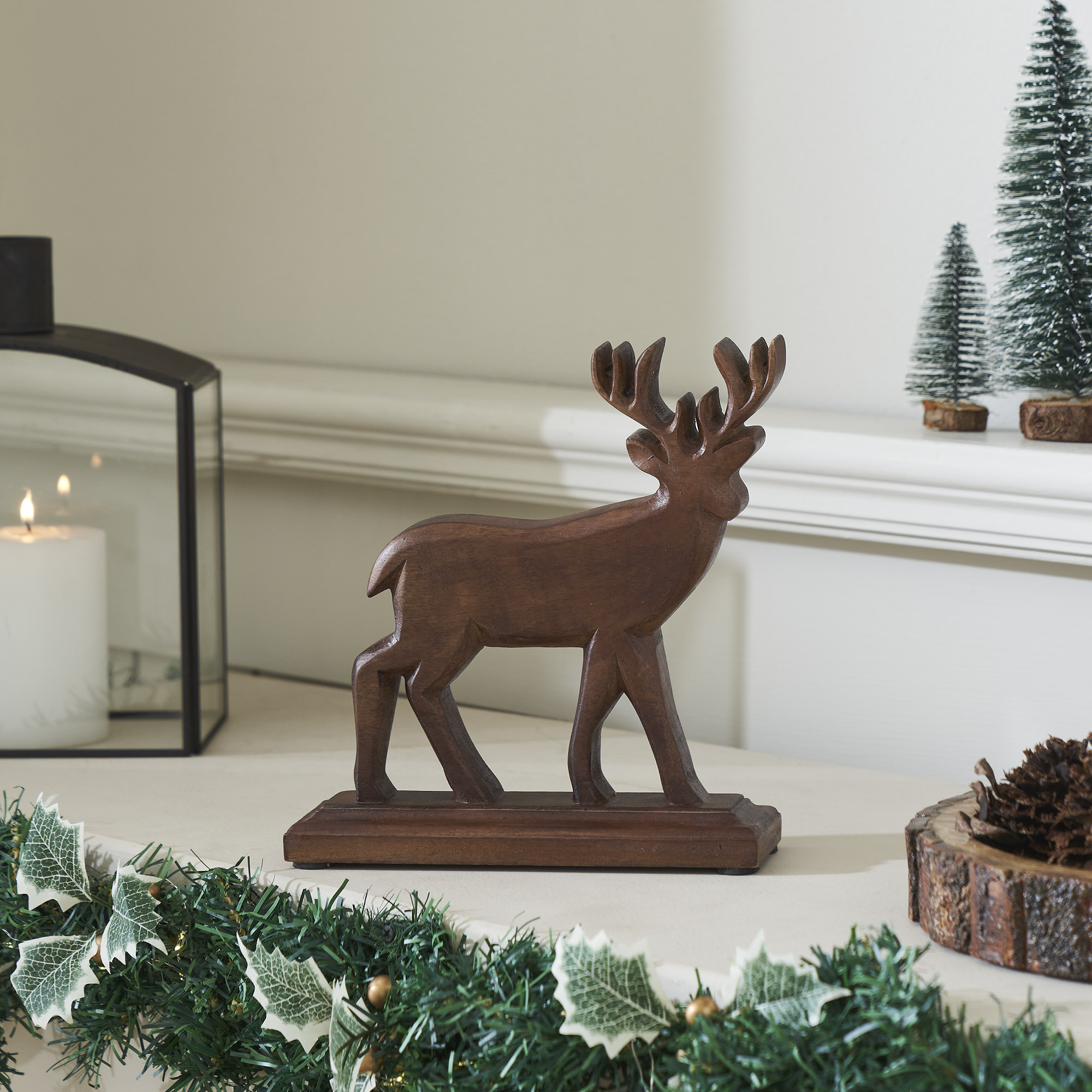 Forest Frolic Dark Wooden Deer