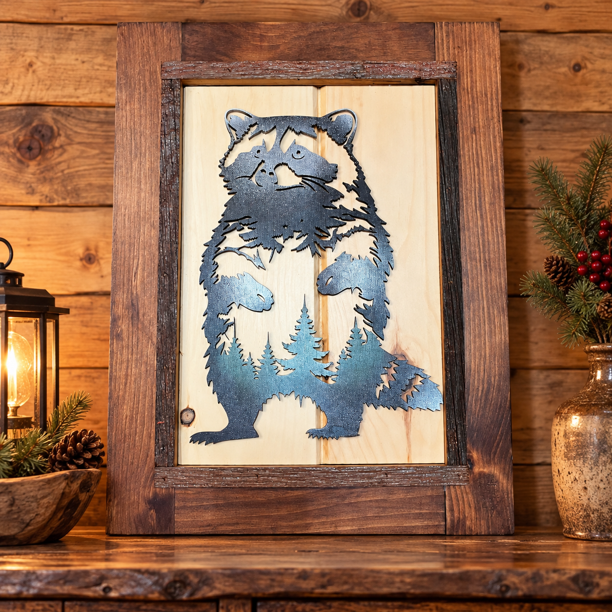 Rustic Raccoon Framed Art