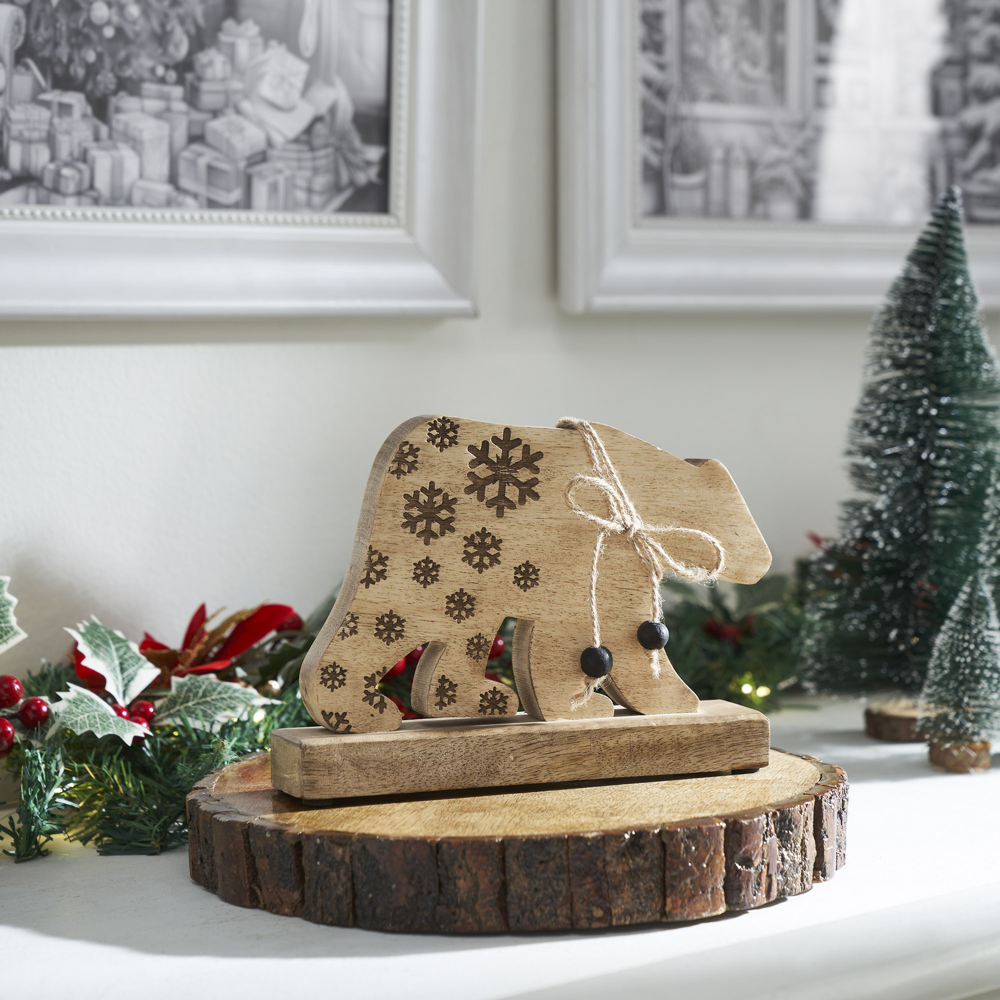 Natural Wooden Snowflake Bear