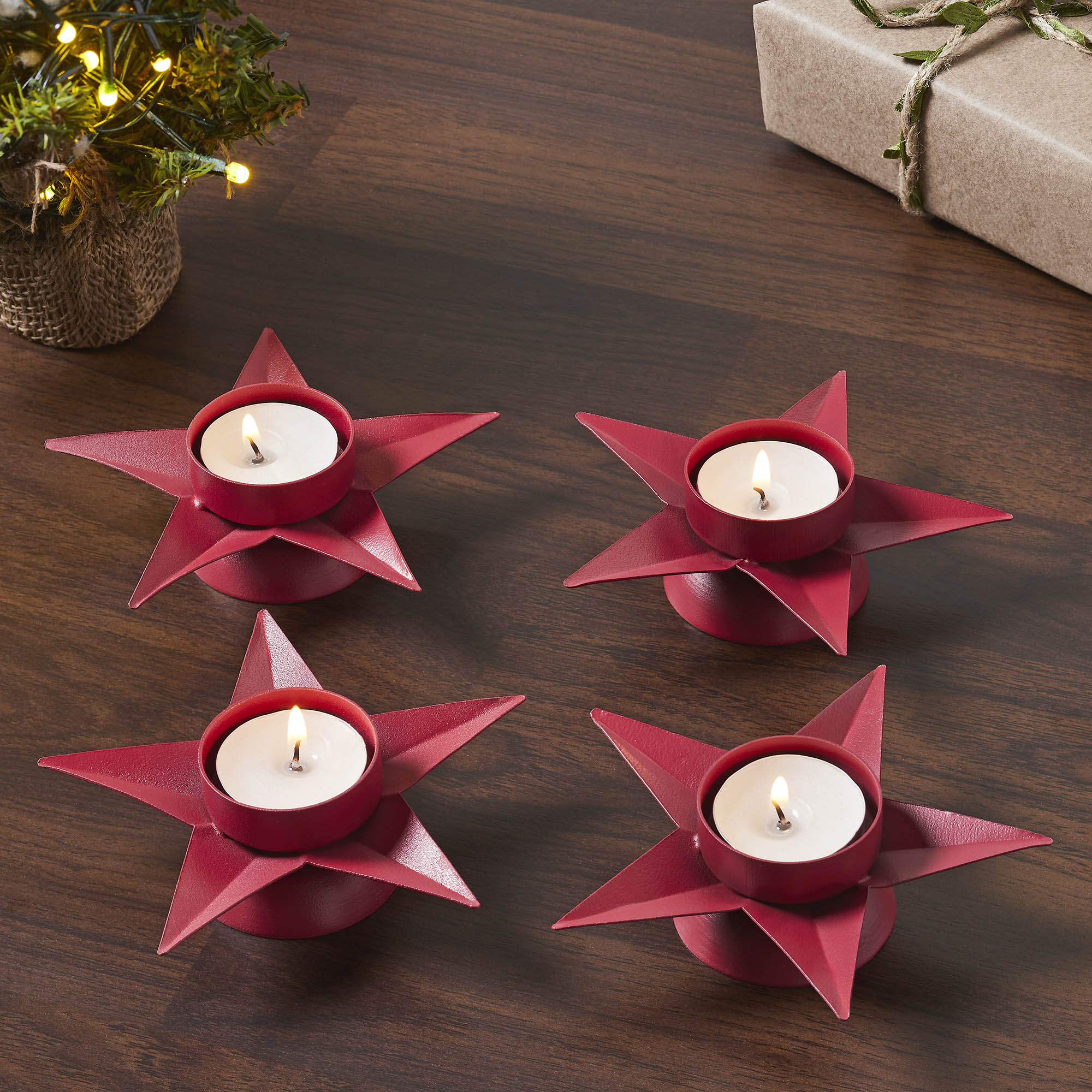 Star Tealight Holders with Flat Base — Set of 4