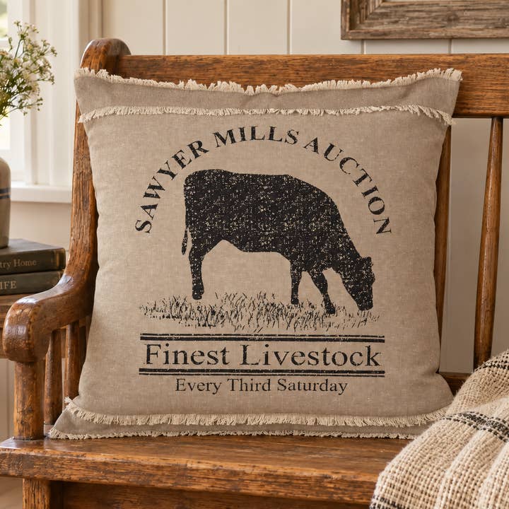 Cow Throw Pillow 18x18 Sawyer Mill Charcoal