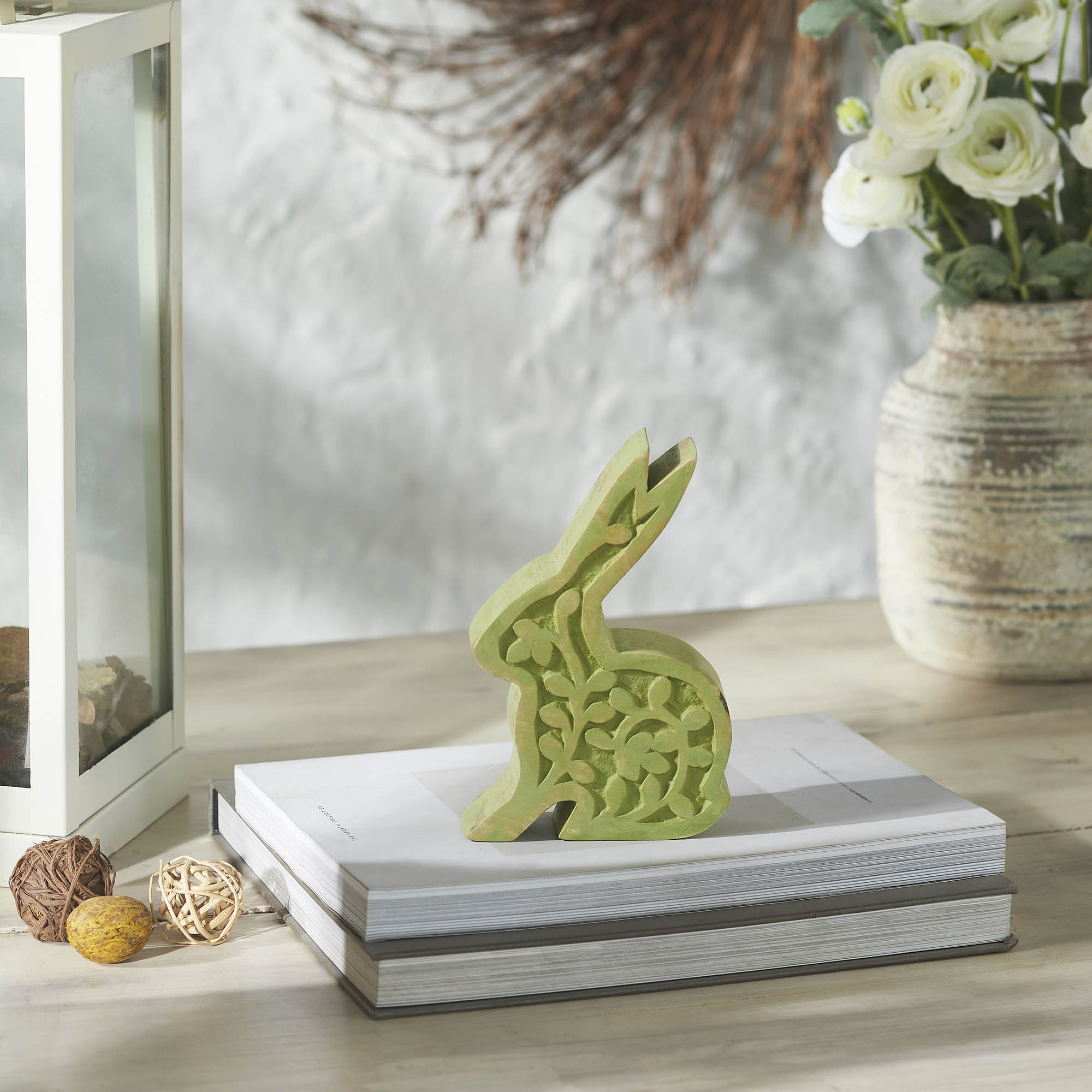 Bunny Hop Wooden Sitting Bunny In Green