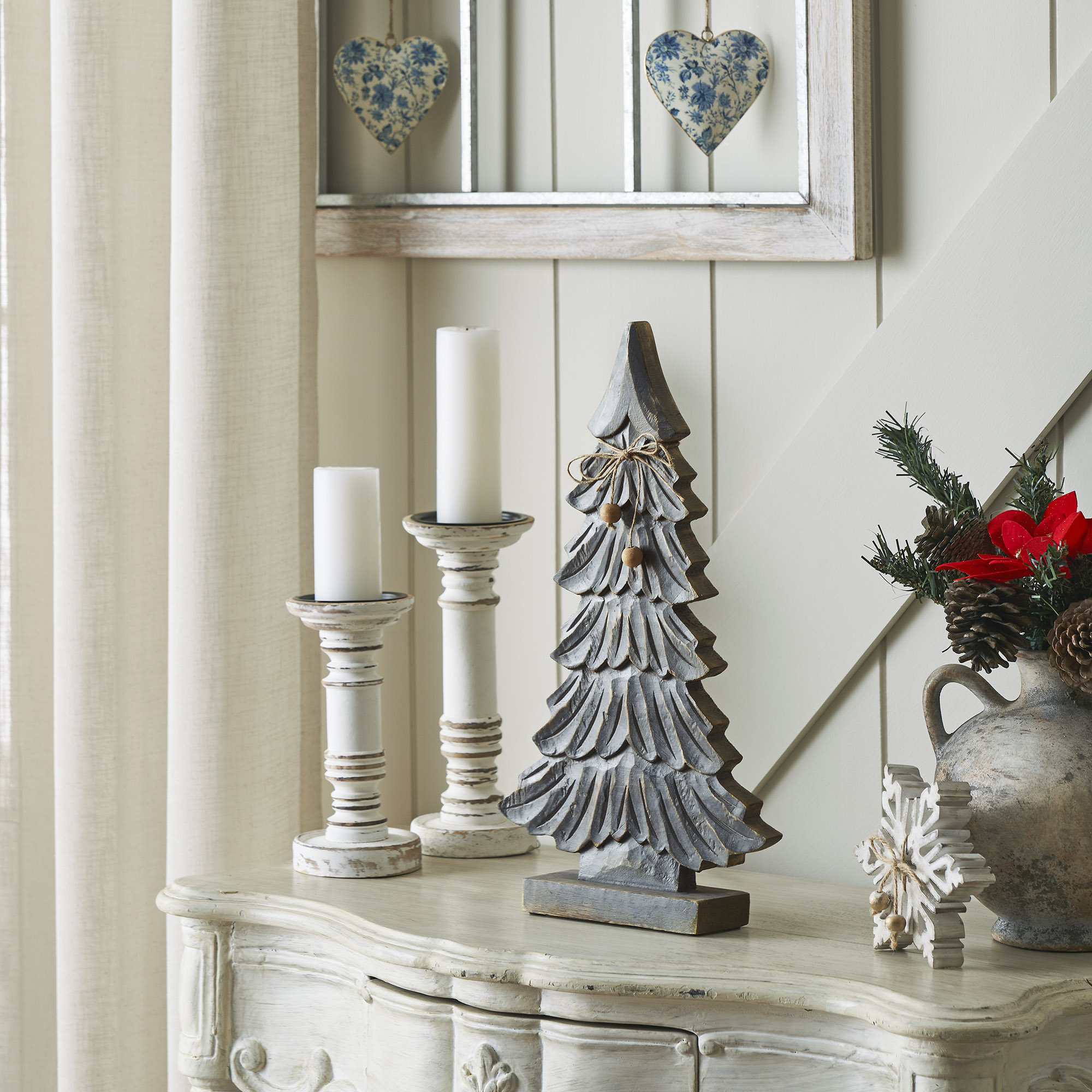 Six-Tiered Pine Distressed Dark Grey Wooden Tree