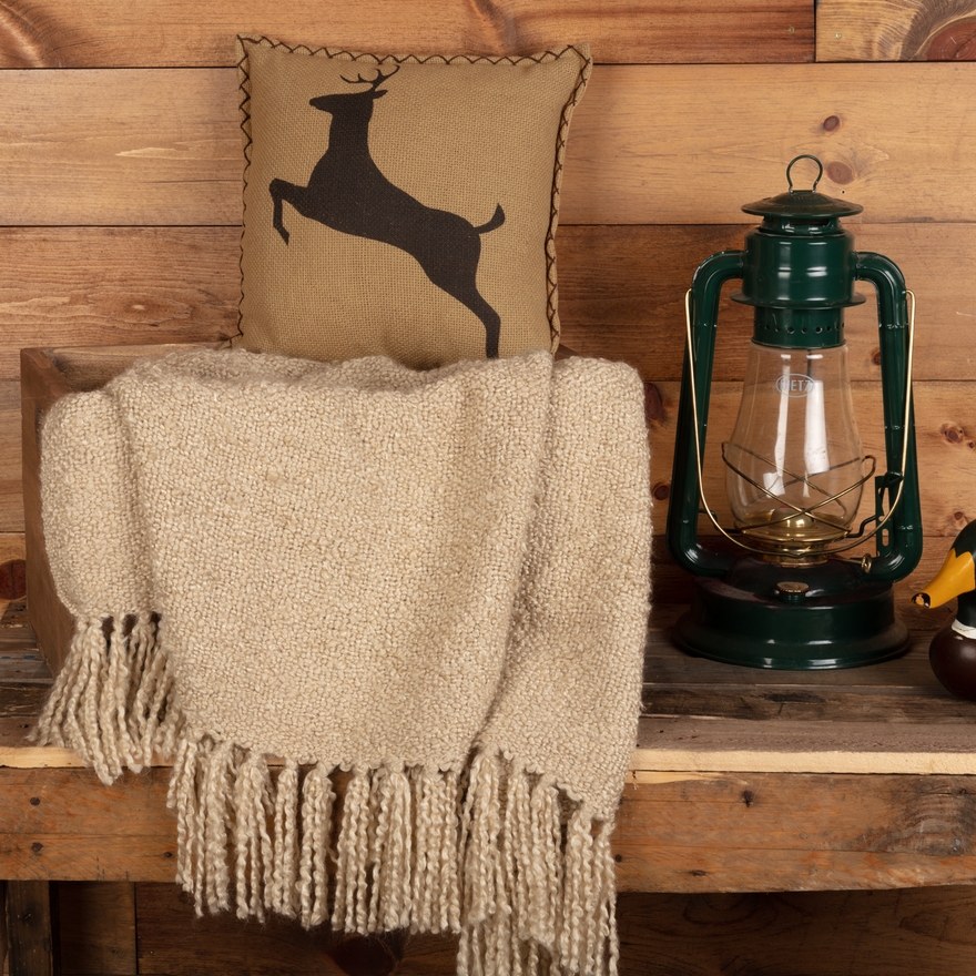 Rustic Deer Throw Pillow 12x12 – Natural Burlap Accent