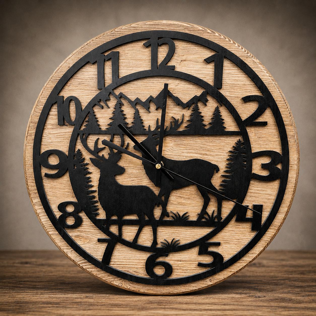 Wooden Clock with Deer