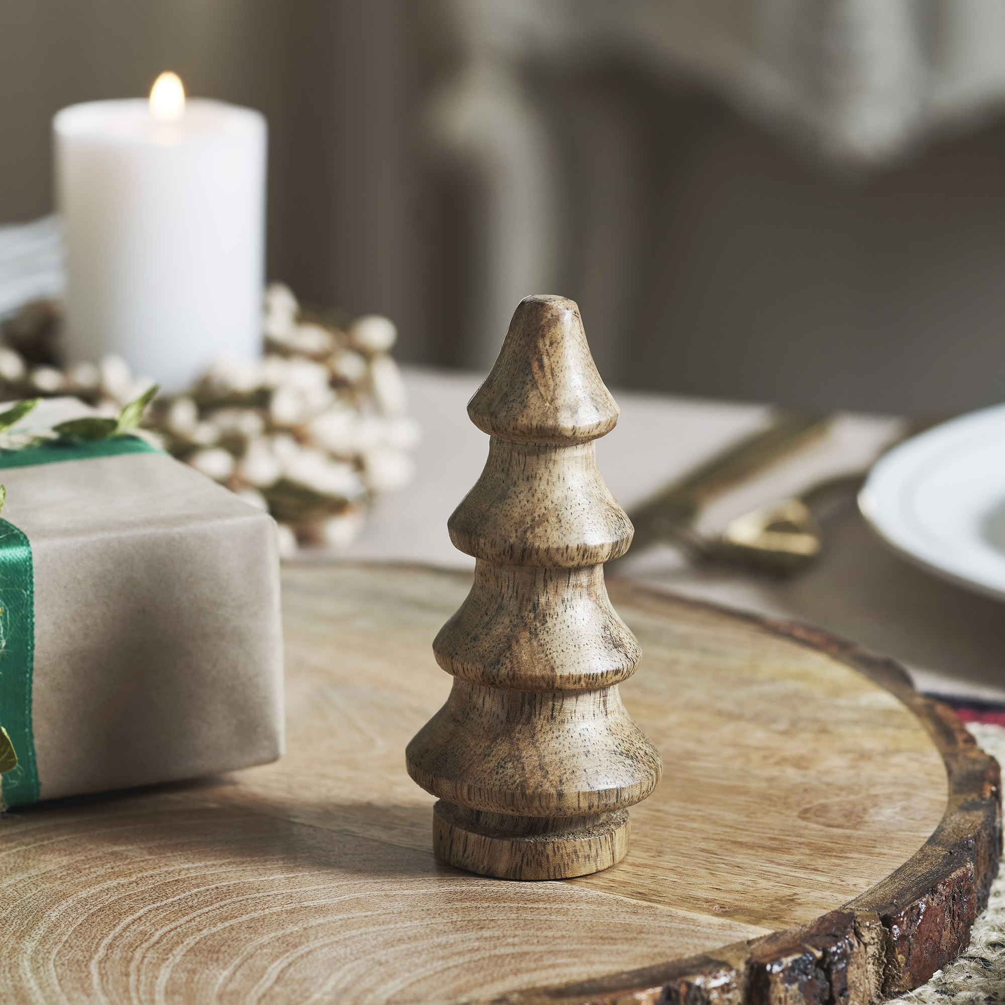 Four-Tiered Hand Turned Wooden Tree Set of 6