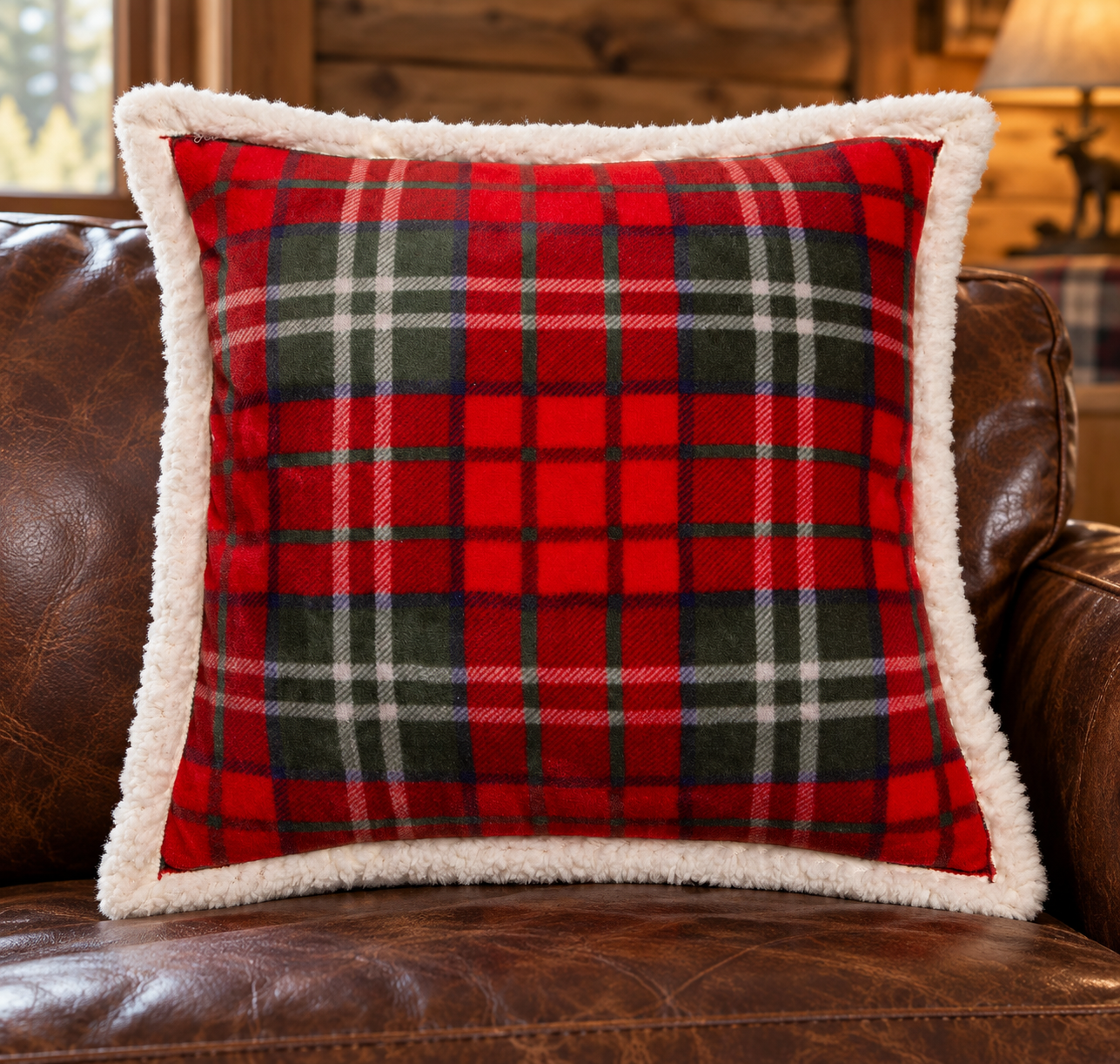 Holiday Plaid Plush Sherpa Pillow