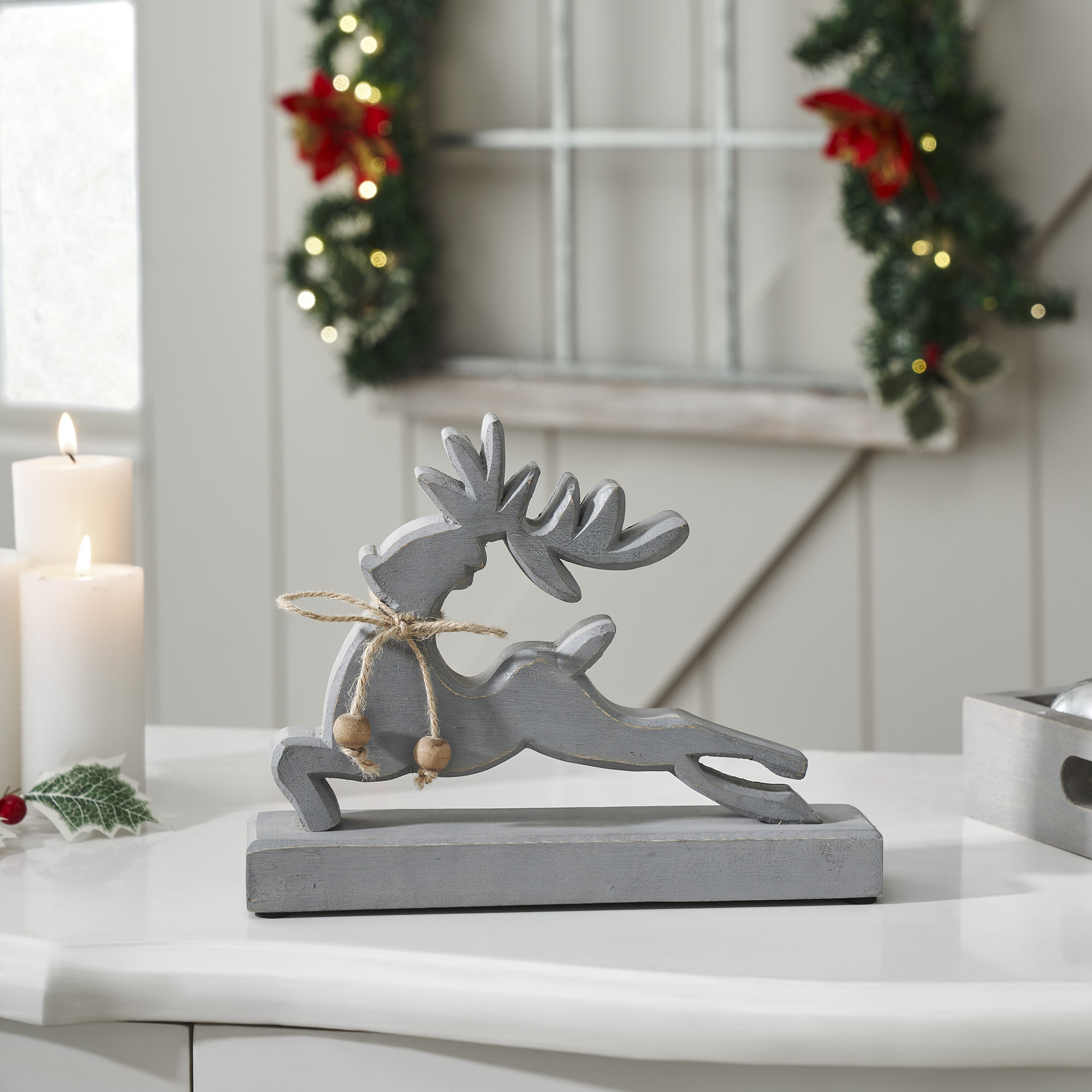 Through the Snow Distressed Grey Wooden Reindeer