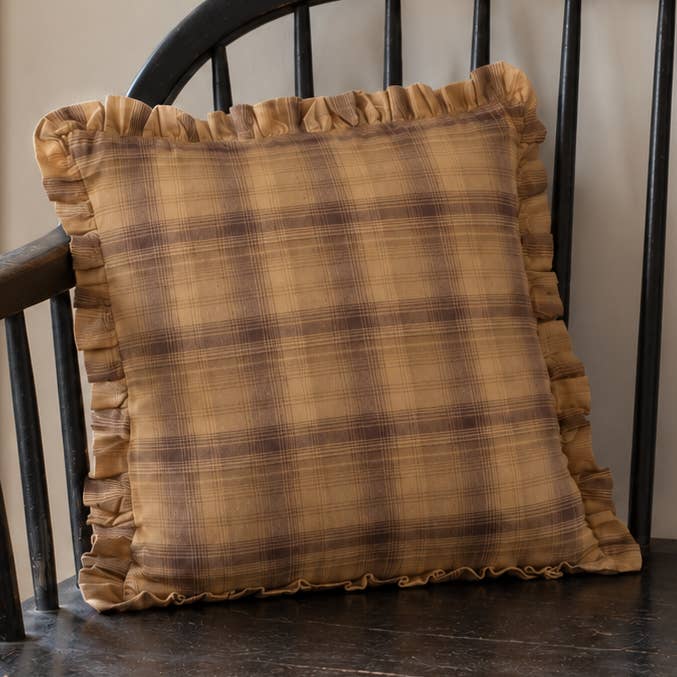 Prescott Brown Plaid Ruffled Throw Pillow 16”