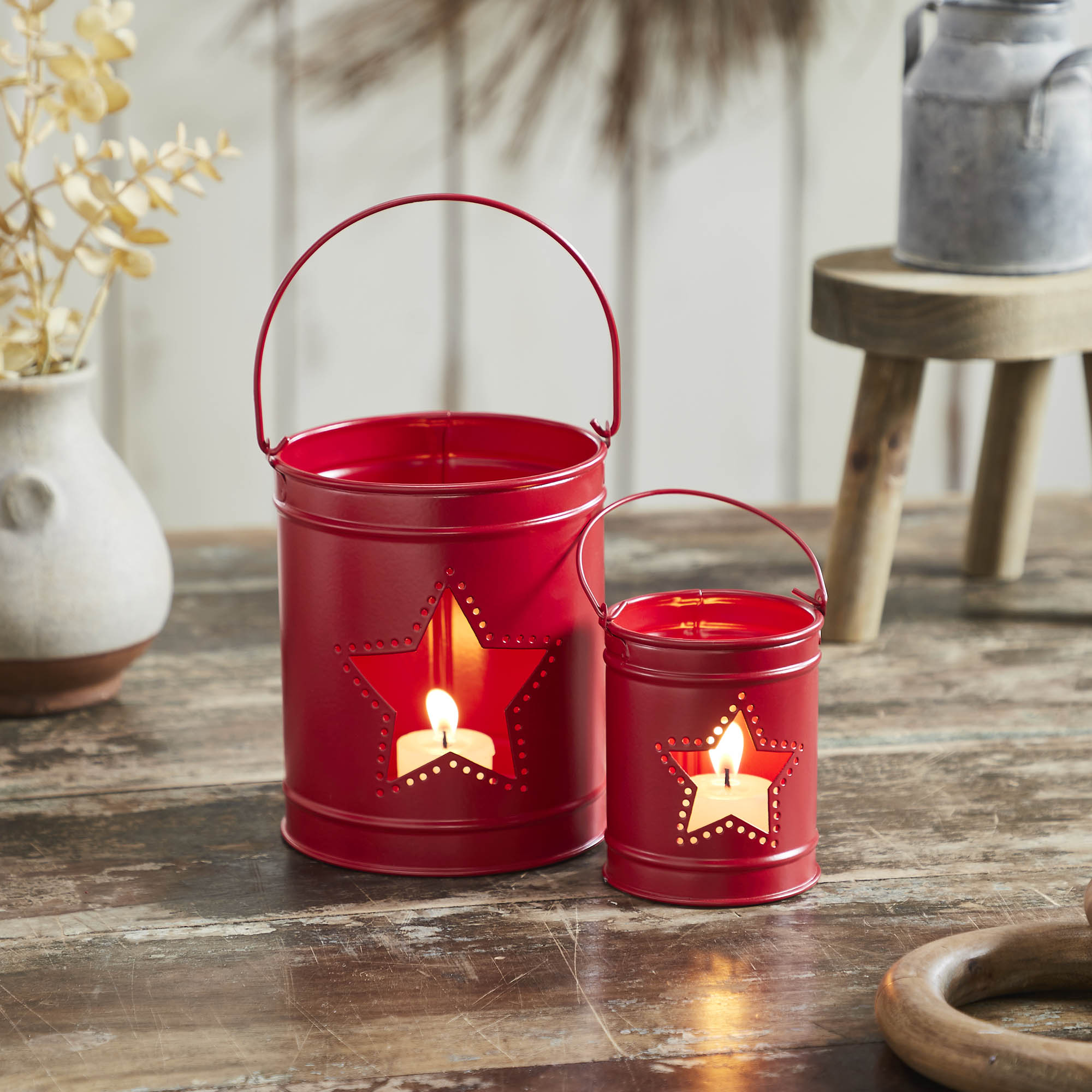 Metal Votive Candle Holders with Star Cutouts Set of 2