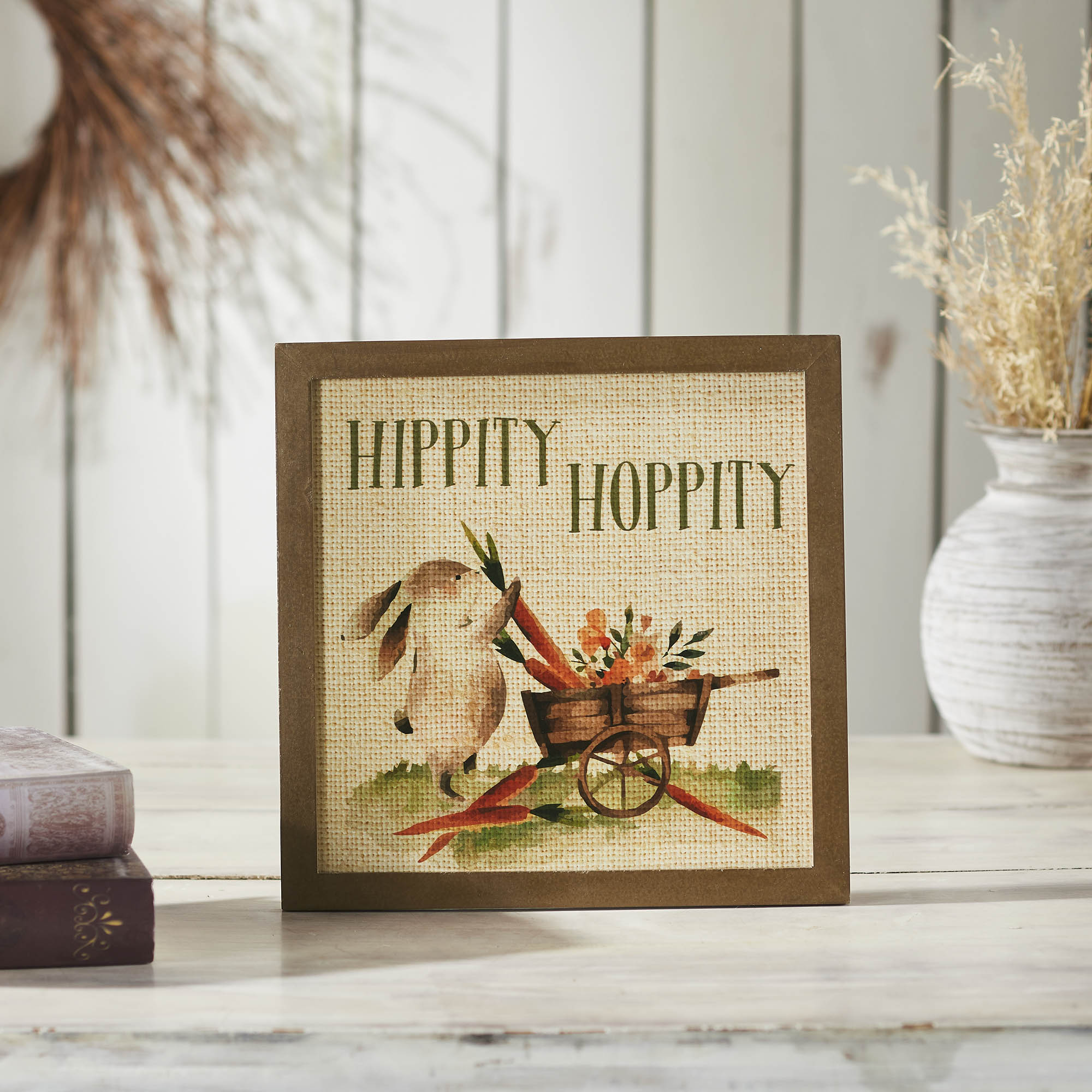 Bunny Hop Hippity Hoppity Bunny & Carrot Wagon MDF Wall Sign