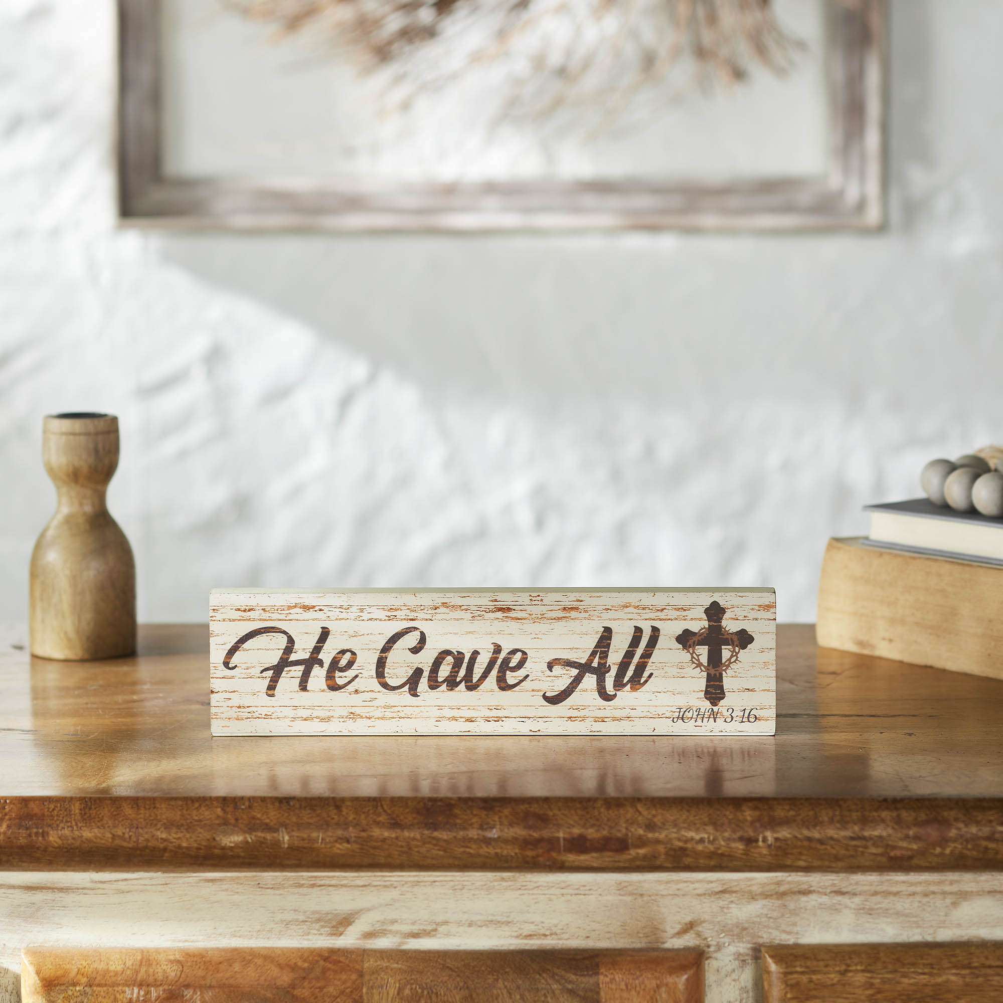 Celebrate Grace He Gave All w/ Crown Of Thorn On Cross MDF Wall Sign