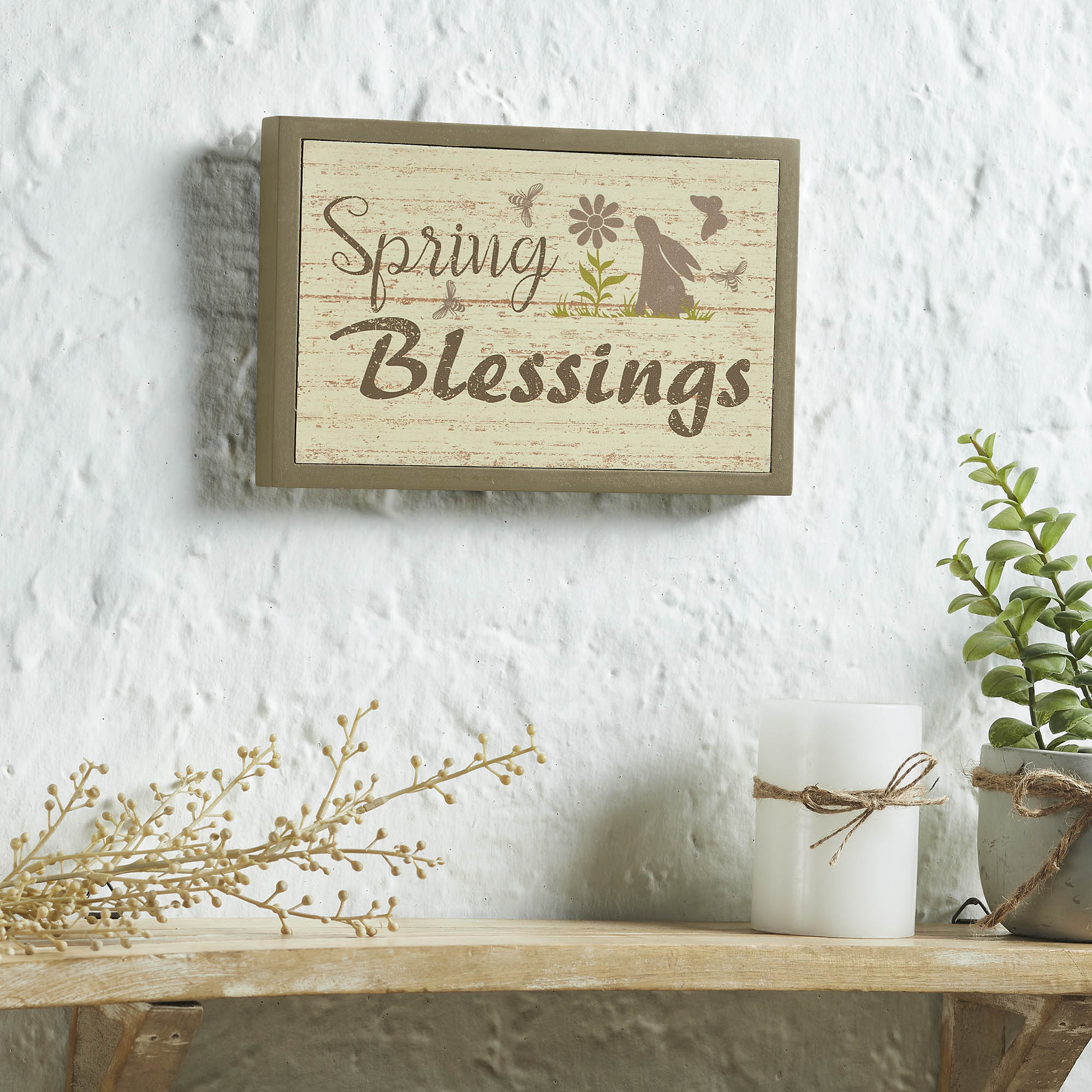 Bunny Hop Spring Blessings MDF Framed Wall Sign