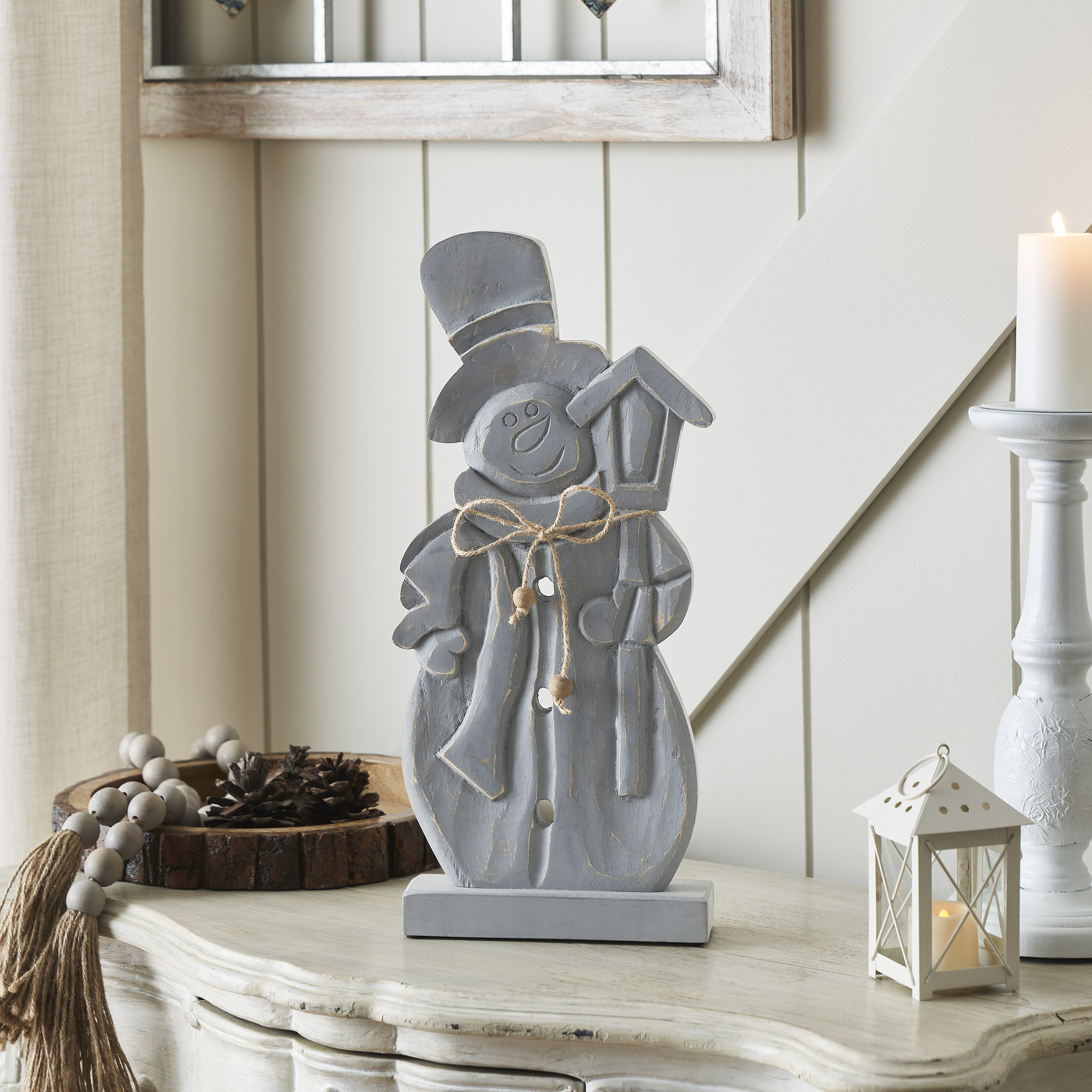 Festive Frosty Distressed Grey Wooden Snowman