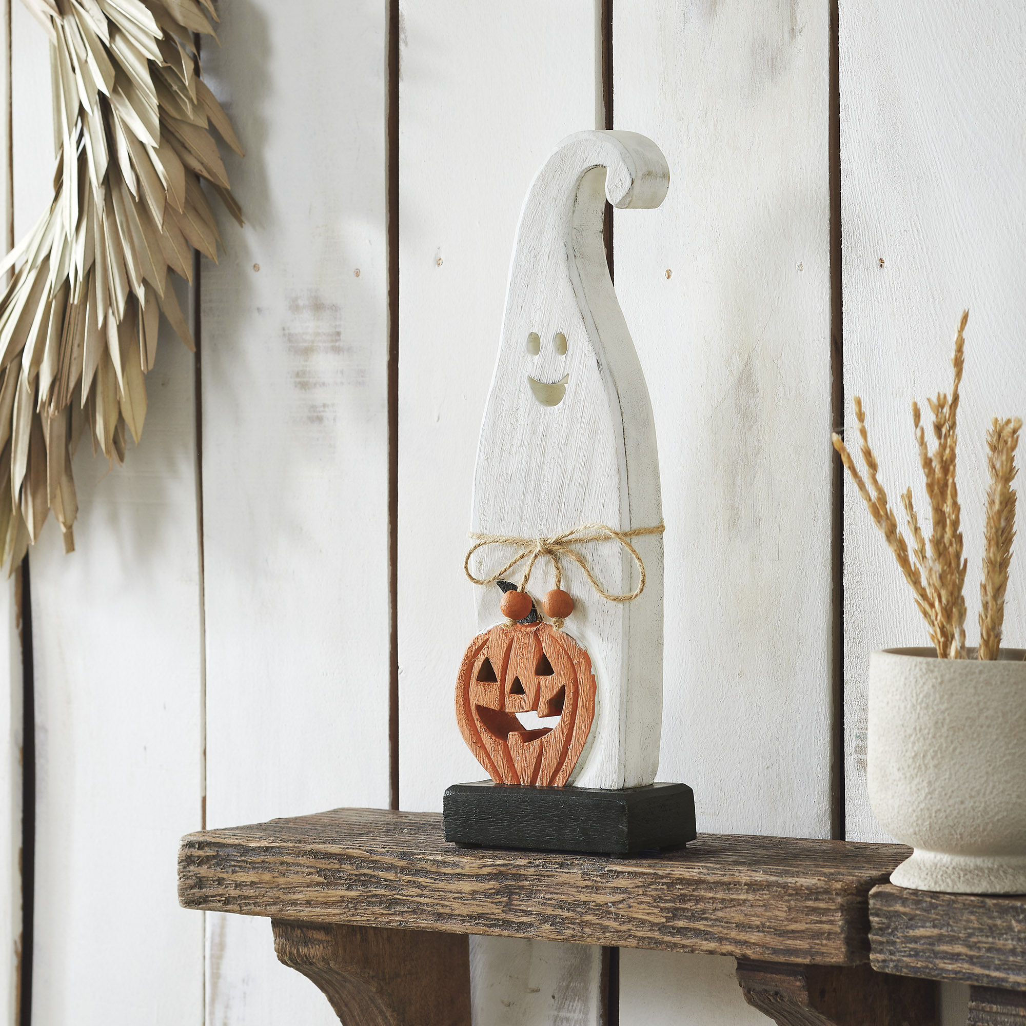 Happy Jack-O-Lantern Wooden Ghost