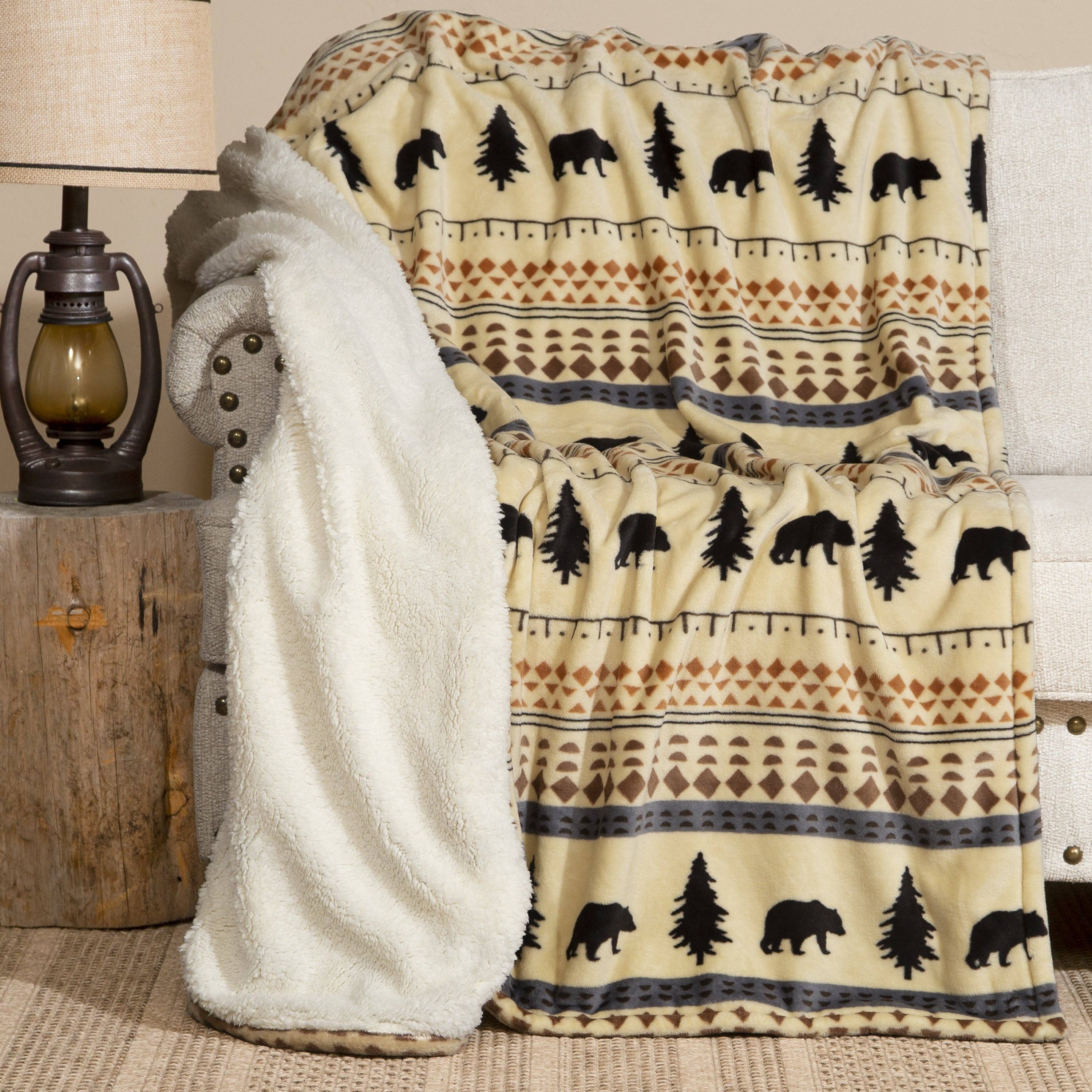 Scandinavian Bear Sherpa Throw Blanket