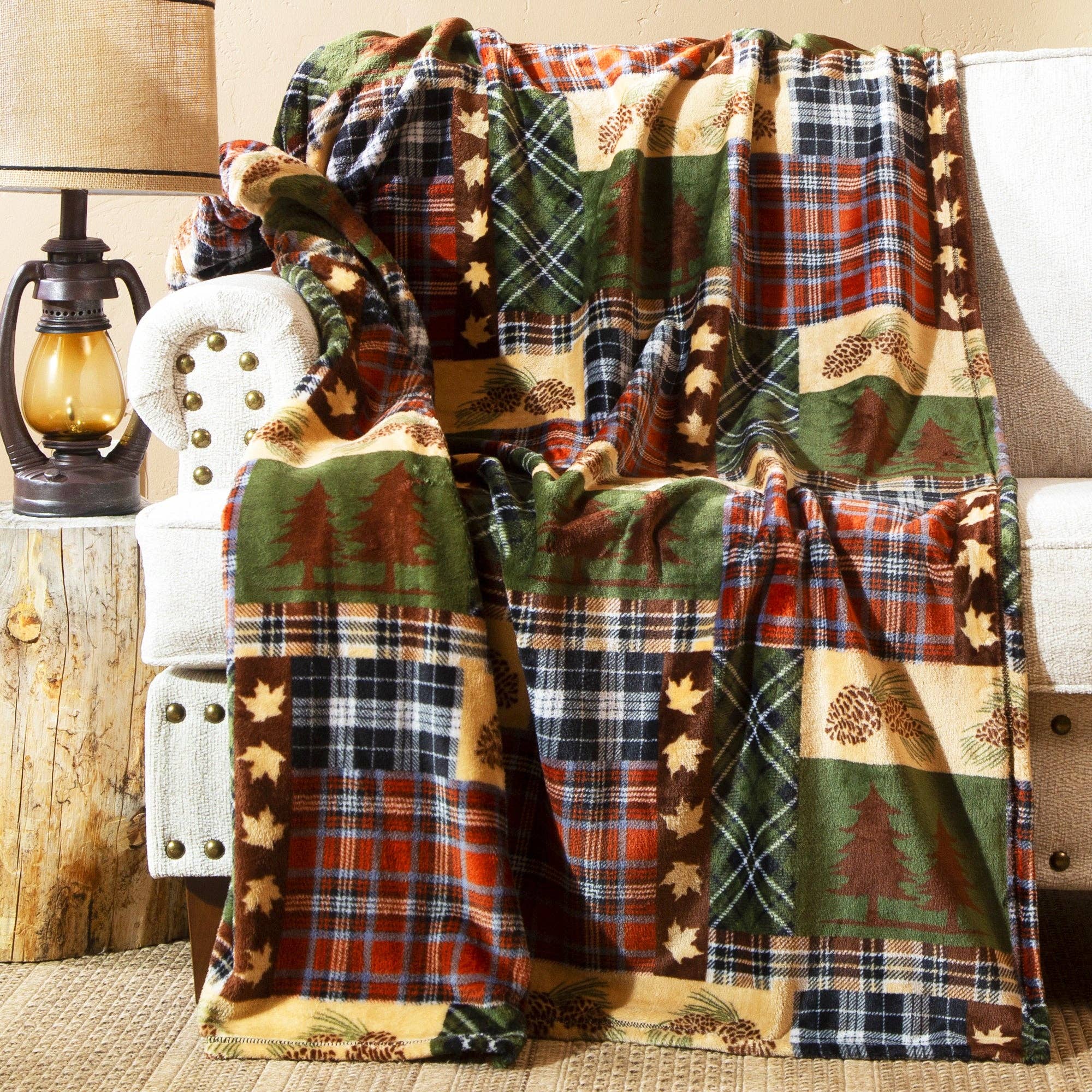 Rustic Plaid Unlined Plush Throw