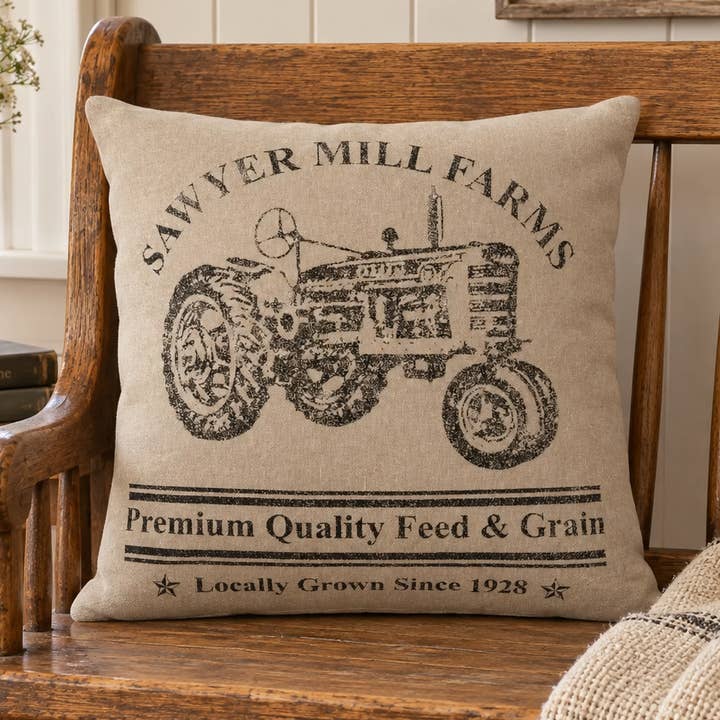 Sawyer Mill Charcoal Tractor Throw Pillow 18x18