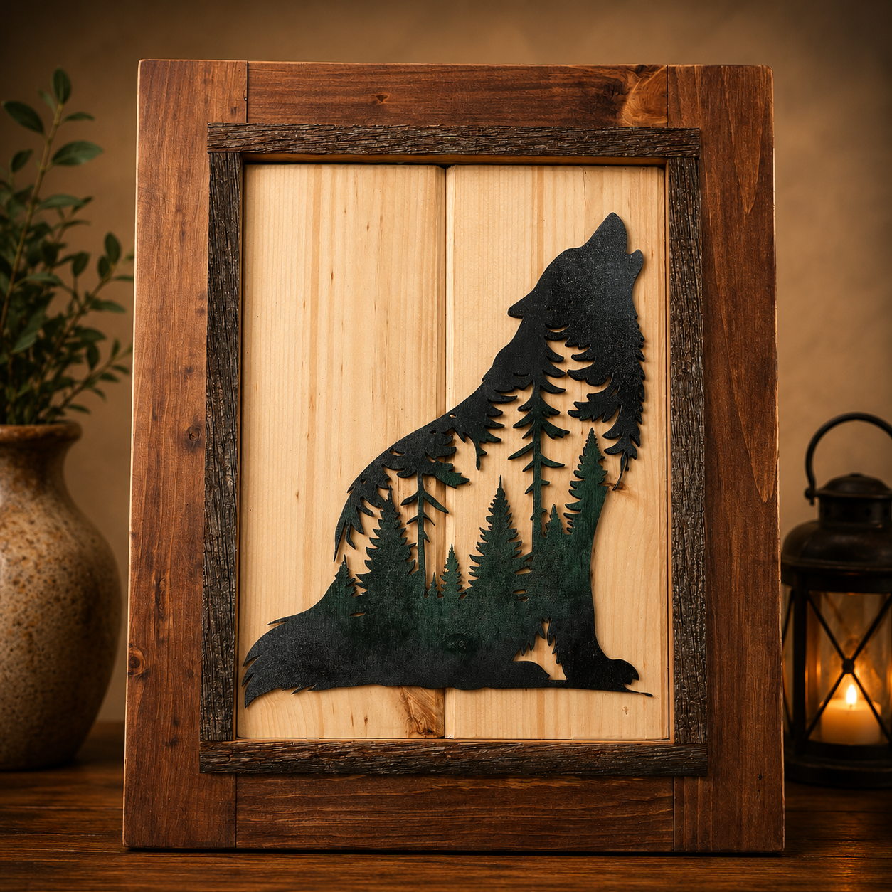 Rustic Wolf Framed Art