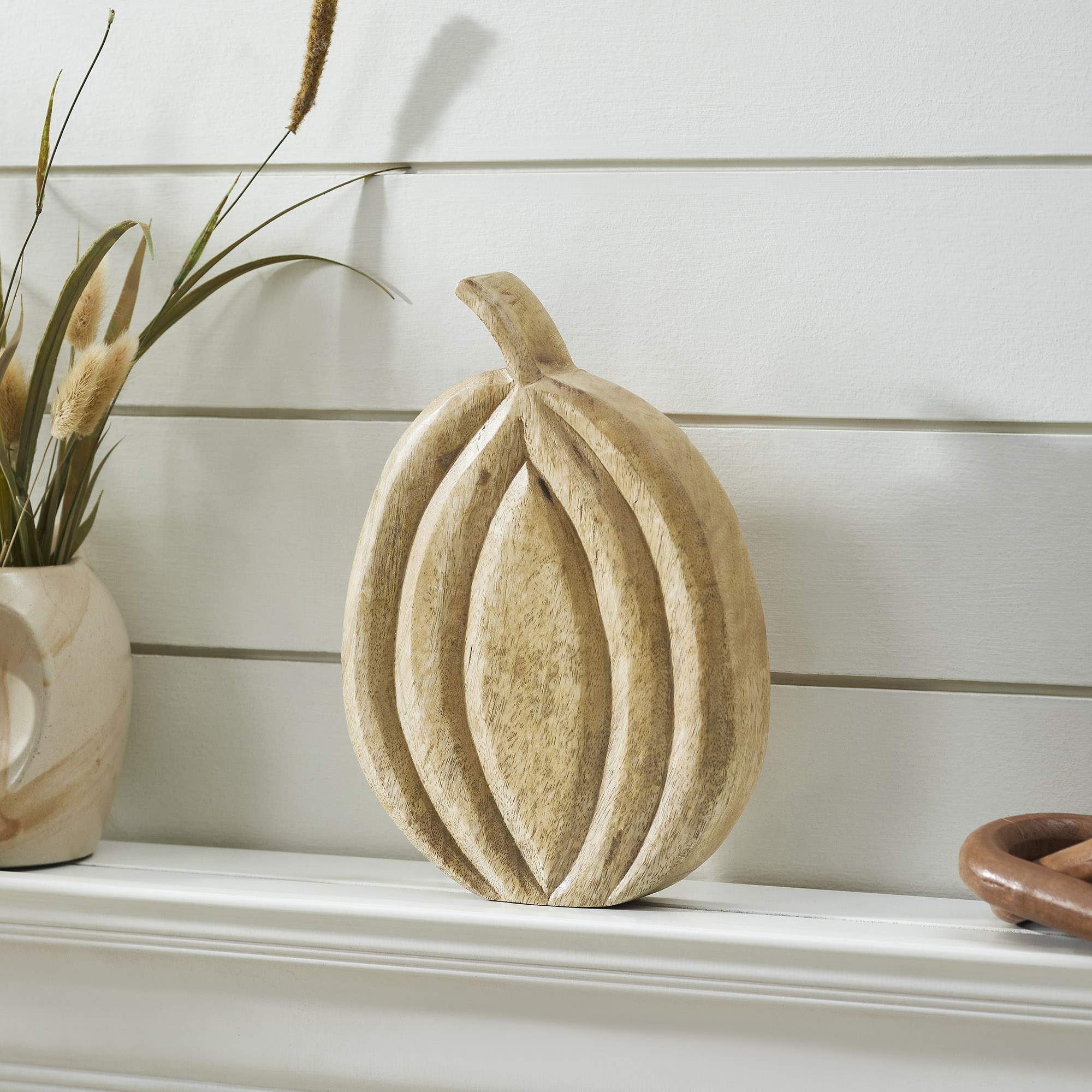 Carved Wooden Pumpkin Natural