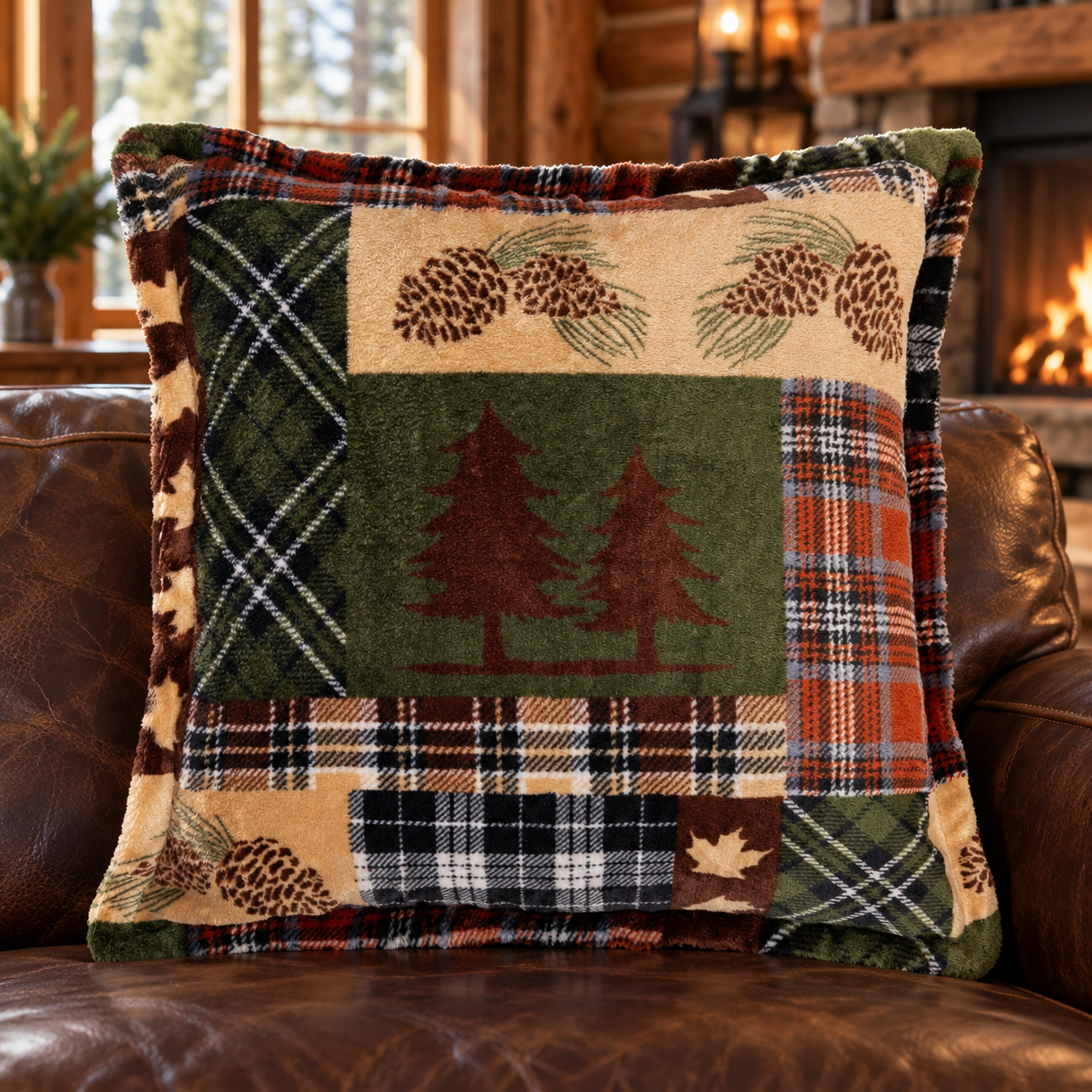 Tree Plaid Plush Sherpa Pillow