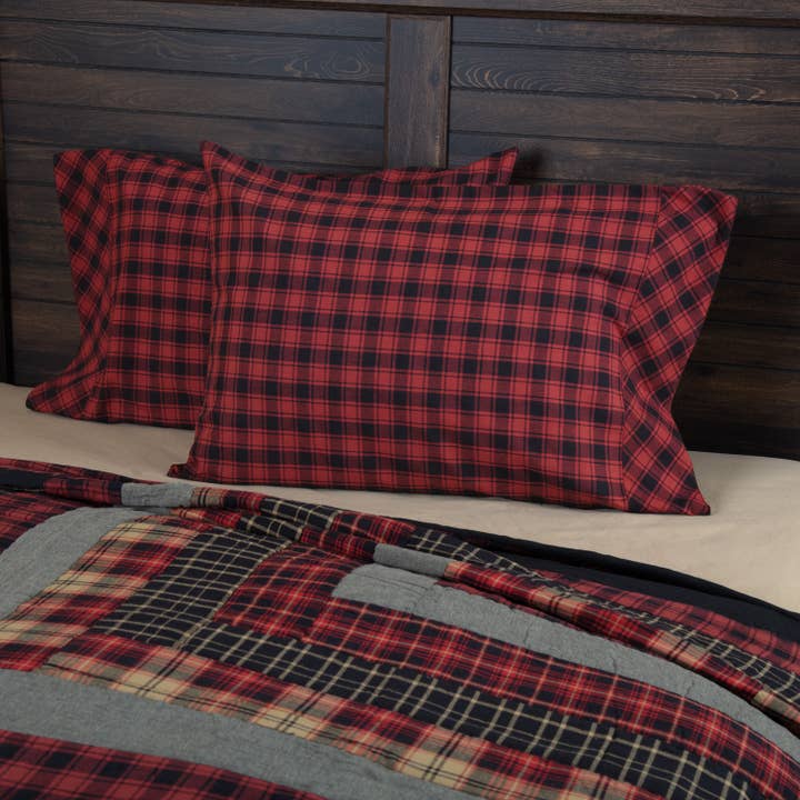 Cumberland Standard Pillowcase Red Black Plaid Rustic Lodge