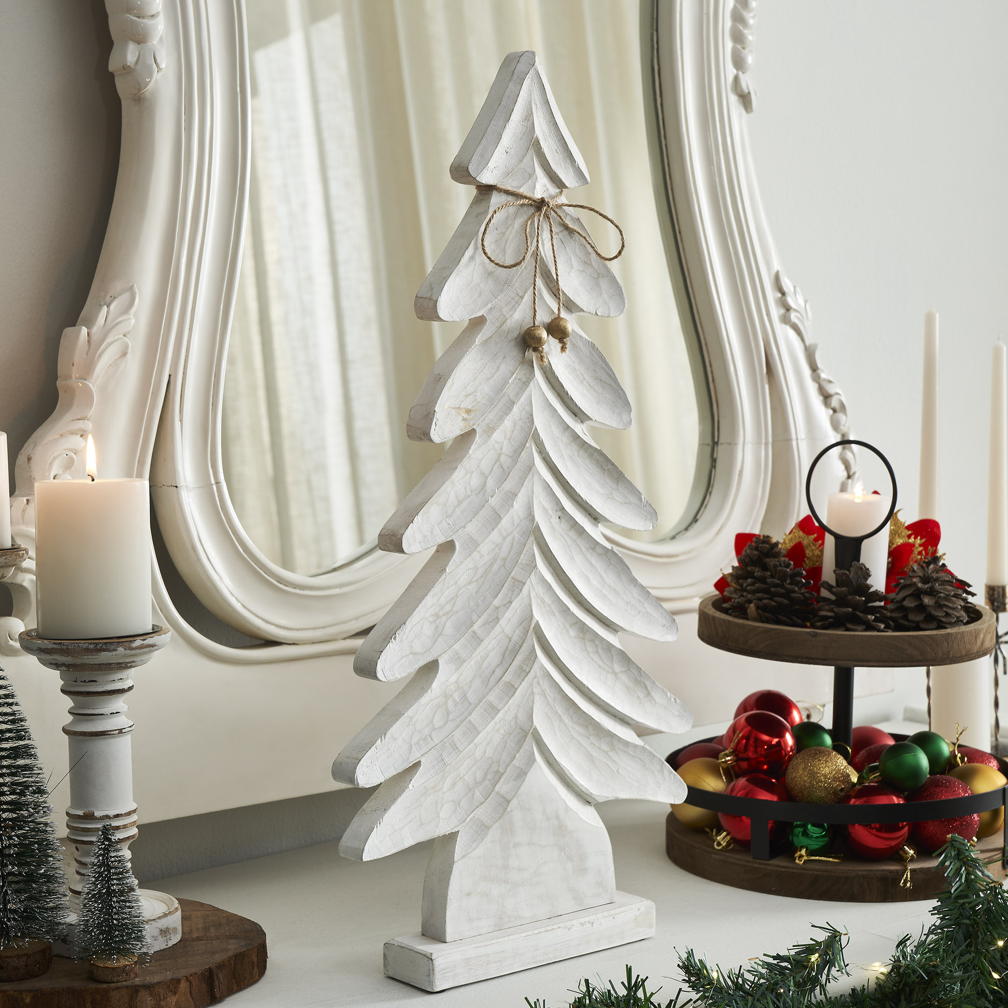 All is Calm Distressed White Wooden Tree