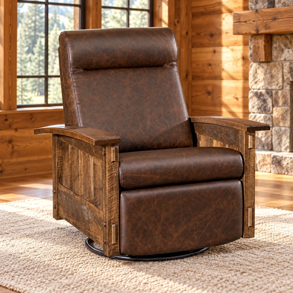 Ridge Haven Rail-Side Swivel Glider Recliner in a cabin