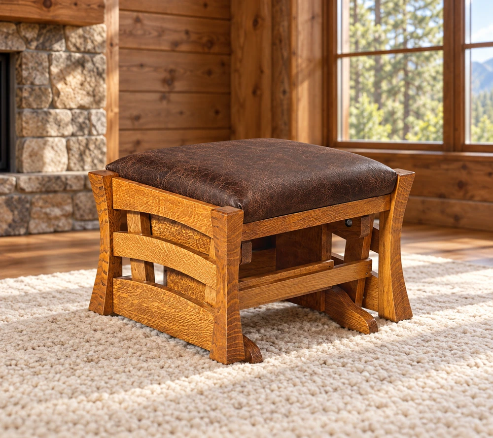 Oakfield Hollow Ottoman in a cabin