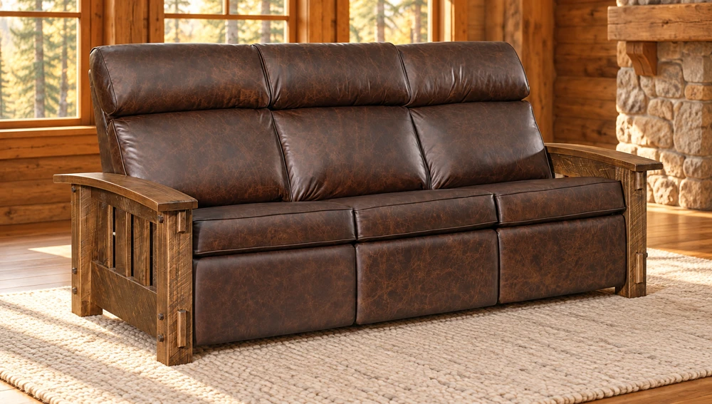 Ridge Haven Inset-Panel Wall-Hugger Sofa Recliner in a cabin