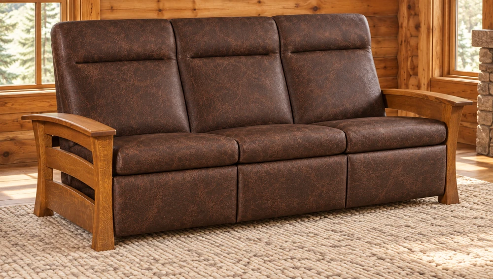Oakfield Hollow Wall-Hugger Sofa Recliner in a cabin