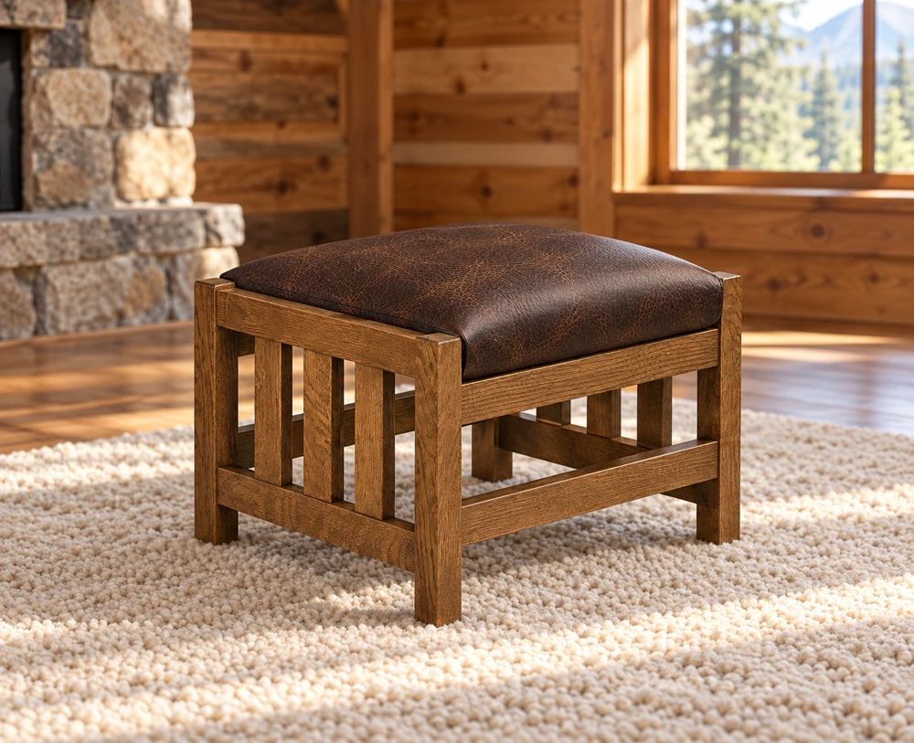 Walnut Hollow Slat Morris Footstool in a cabin